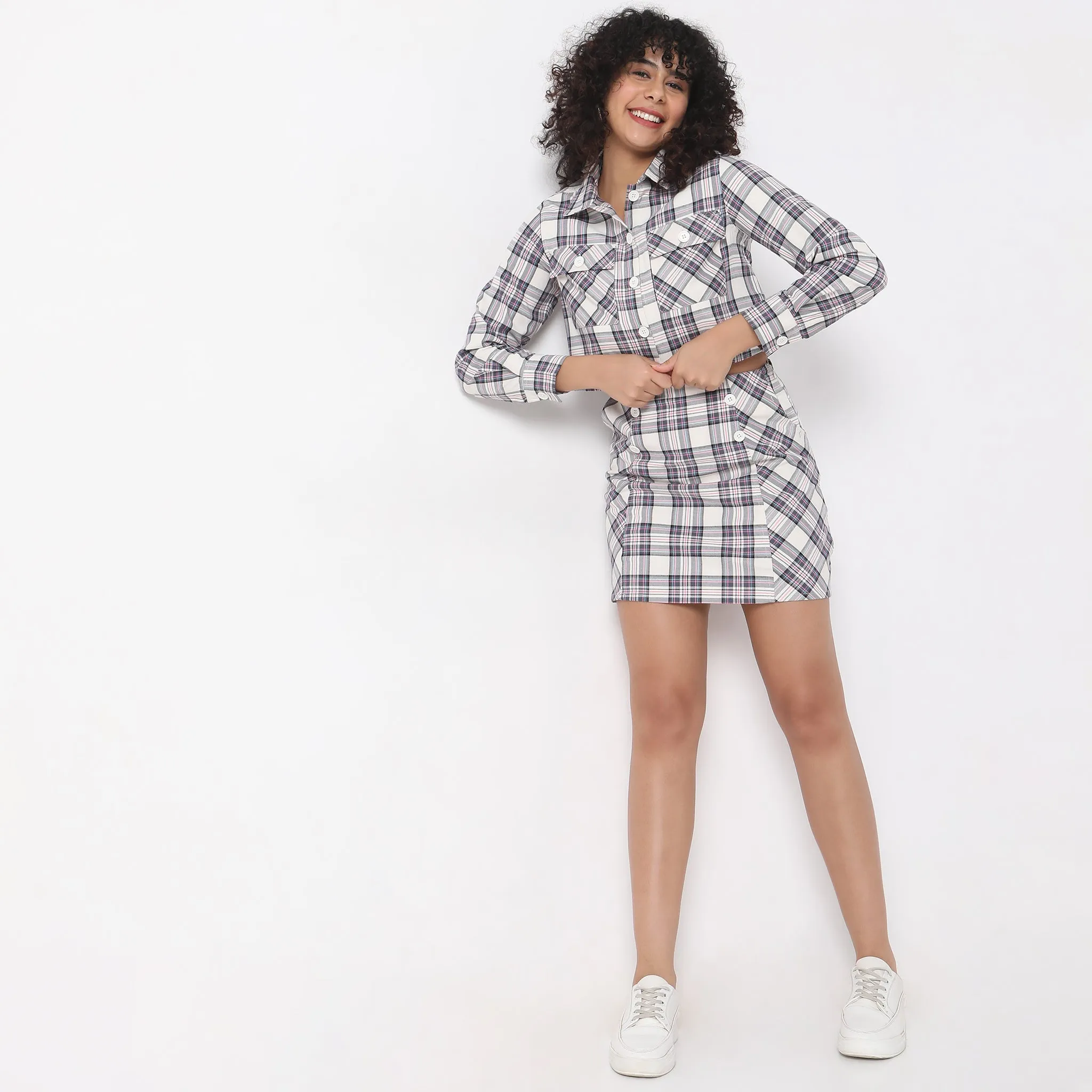 Regular Fit Checkered Mid Rise Skirt AI Core Reinforced Knees