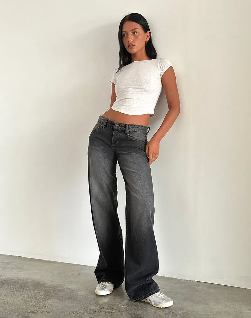 Low Rise Parallel Jeans in Grey Used Bleach Thermal Insulation Low Care