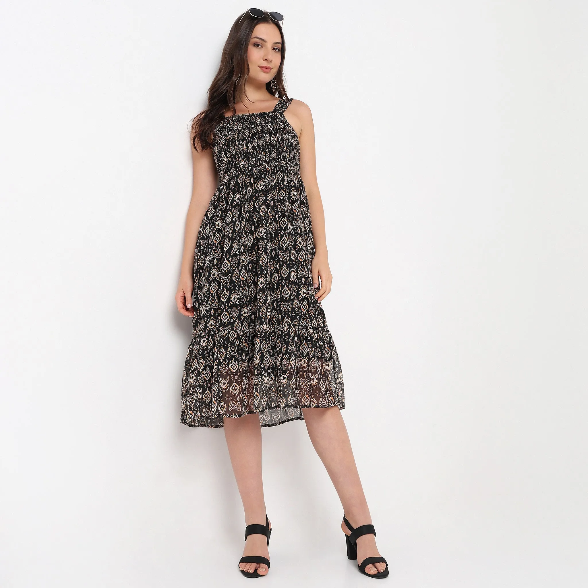 Bonded Seam Technology HypoallergenicFabric Printed Square Neck Strap Dress