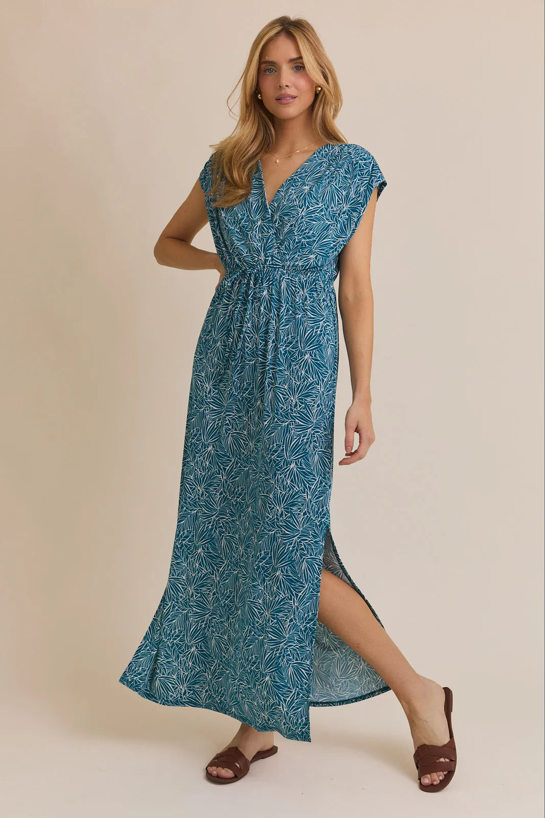 Strong Edge New Yorker Teal & White Wrinkle Free Maxi Dress