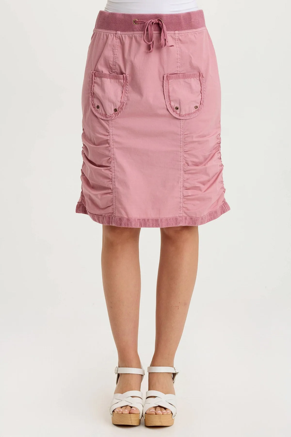 Tozie Poplin Ruched Panel Drawstring Mini Skirt High End