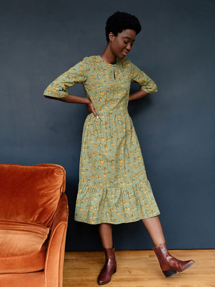 Rachelle Midi Dress - Green Floral AntiSlip Grip