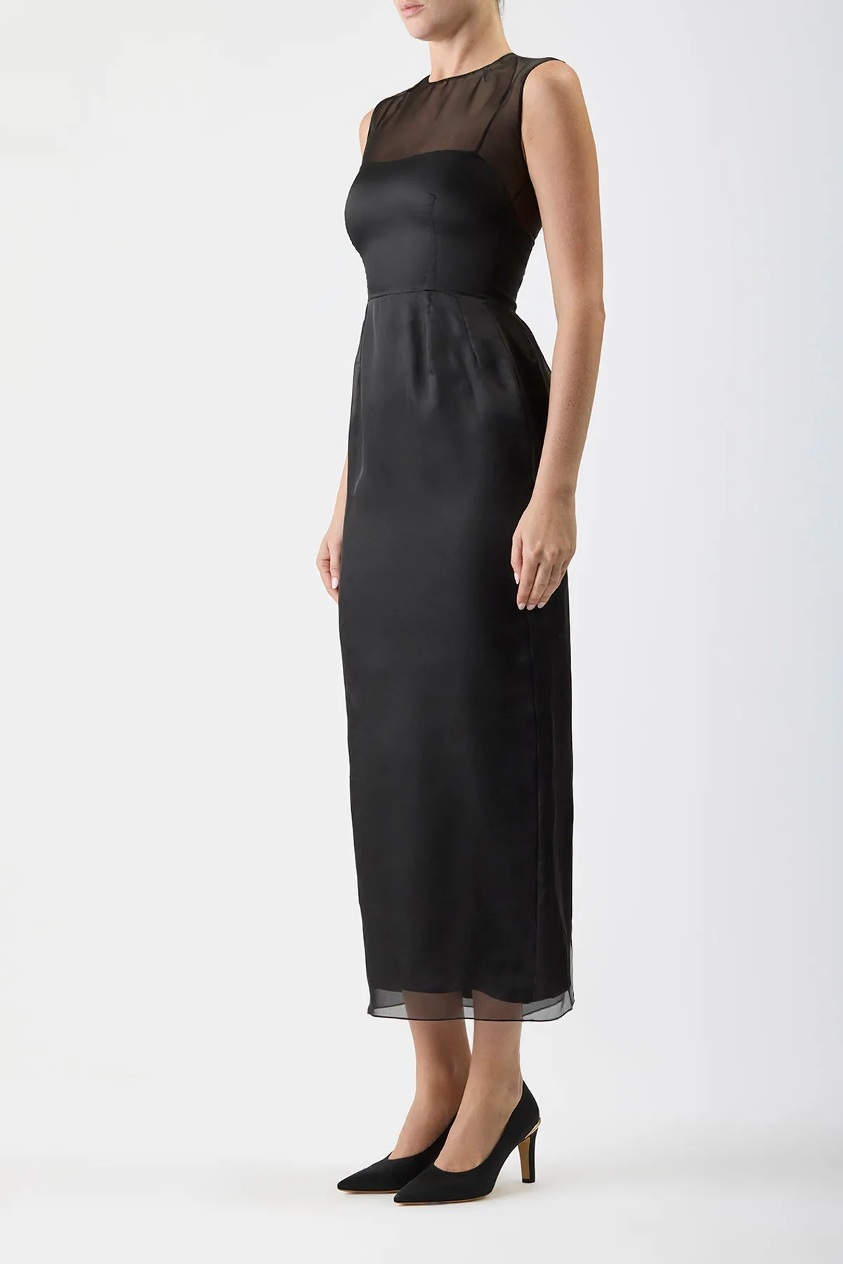 Eco Wear Maslow Sheer Maxi Dress with Slip in Black Silk Organza