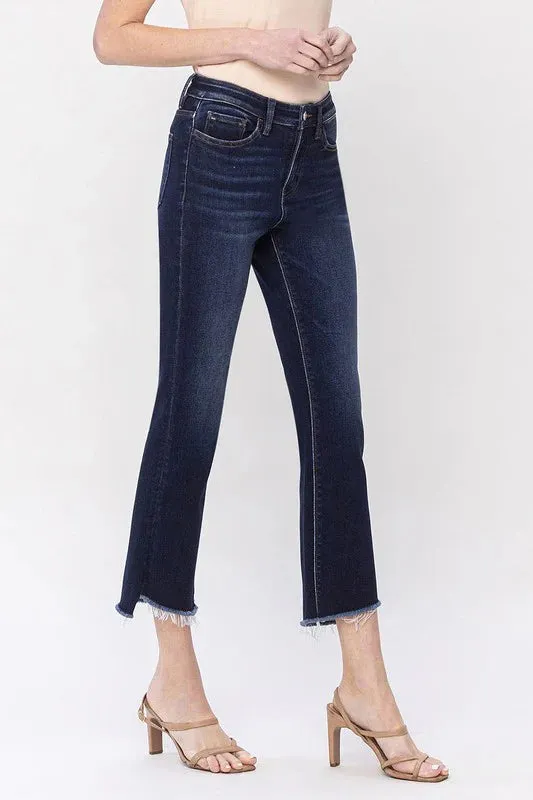 TaglessCollar Relax Vibe Vervet By Flying Monkey High Rise Raw Step Hem Crop Flare