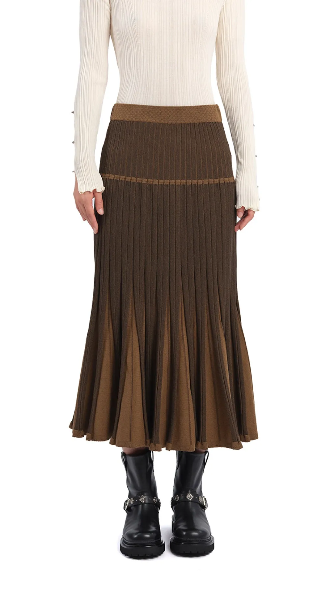 Leather Look Knitted Flare Skirt