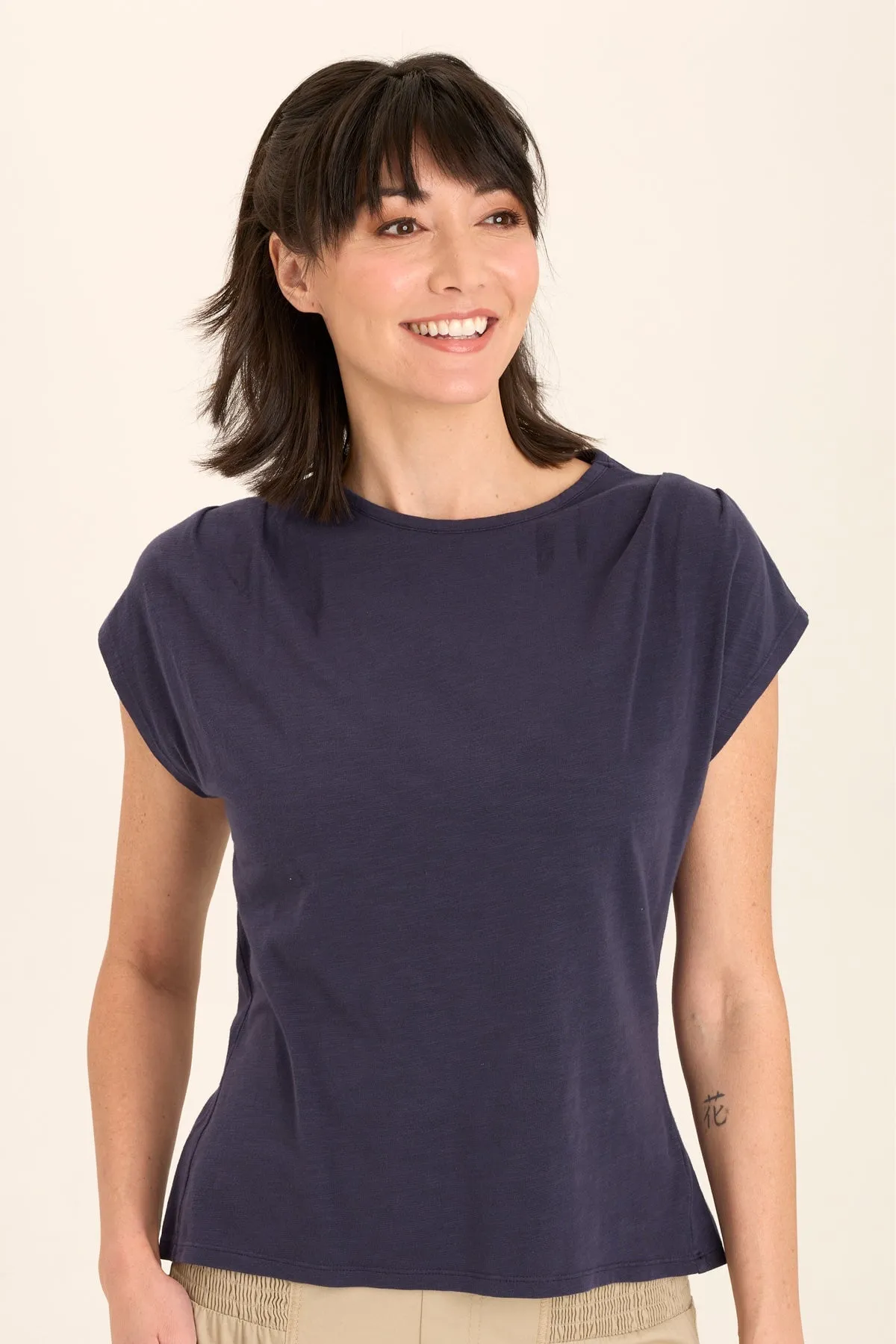 Arwen Soft Jersey Mock Neck Tee Joyful Mood Boss Vibe