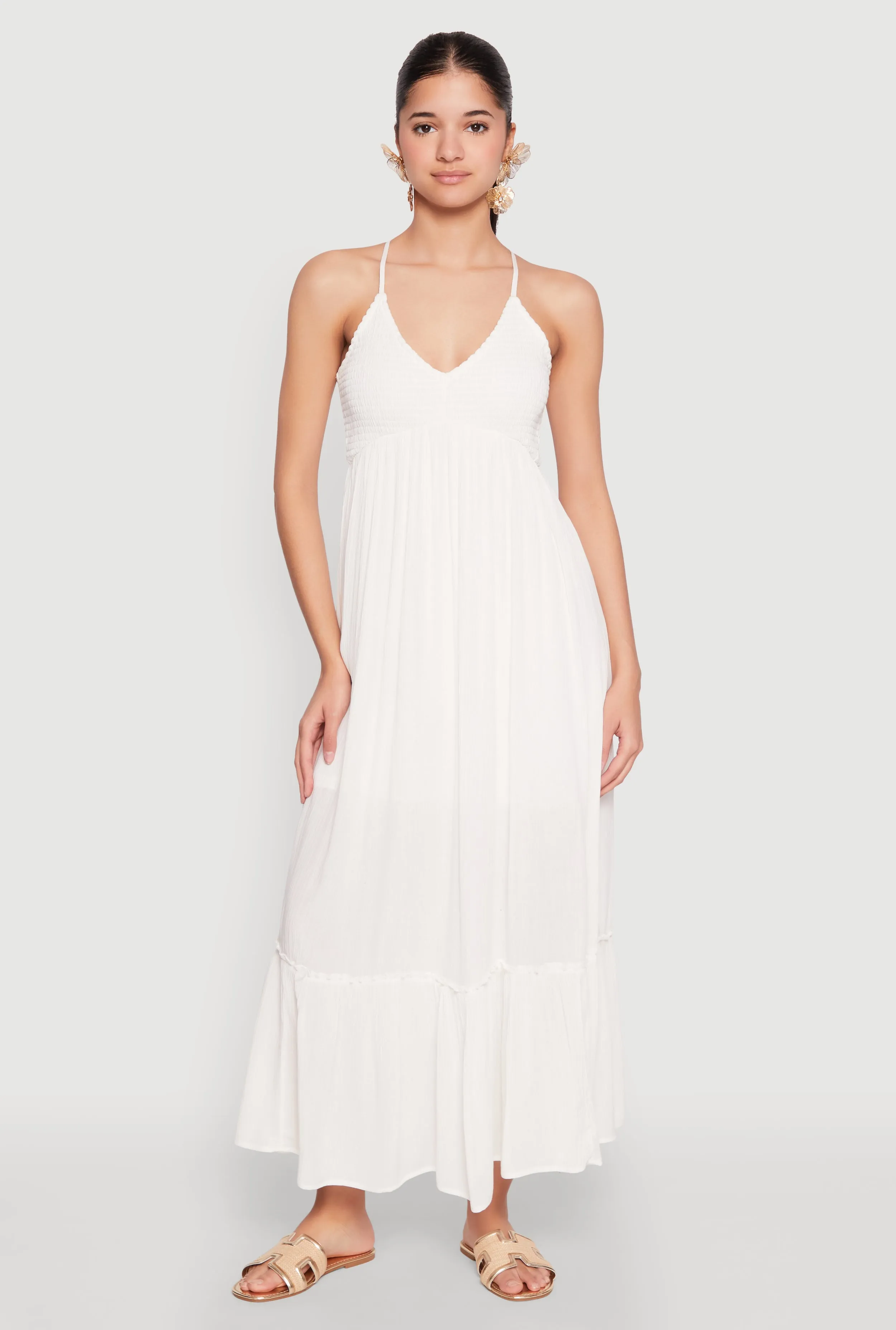 Batiste Glow Sun Kiss Almost Famous Smocked O Ring Tiered Maxi Dress