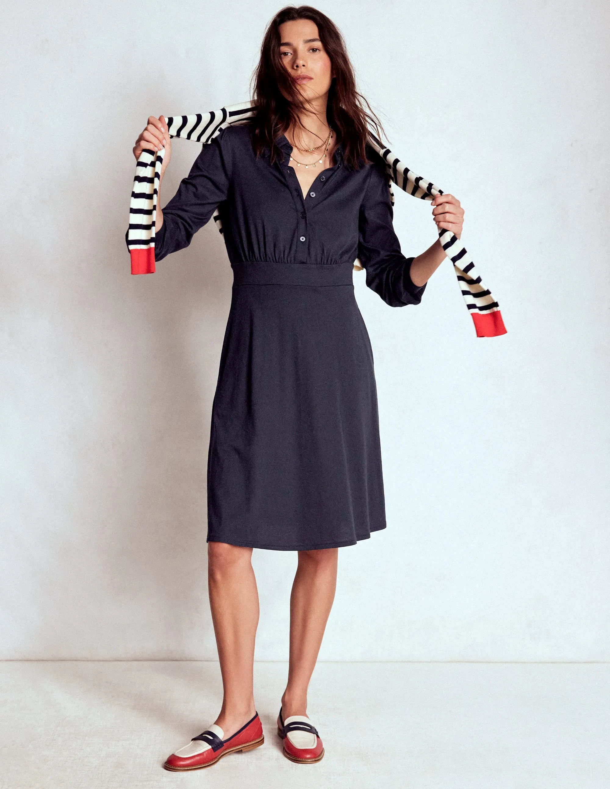 Orla Short Jersey Shirt Dress-Navy Beat Hot Chic Style Wear