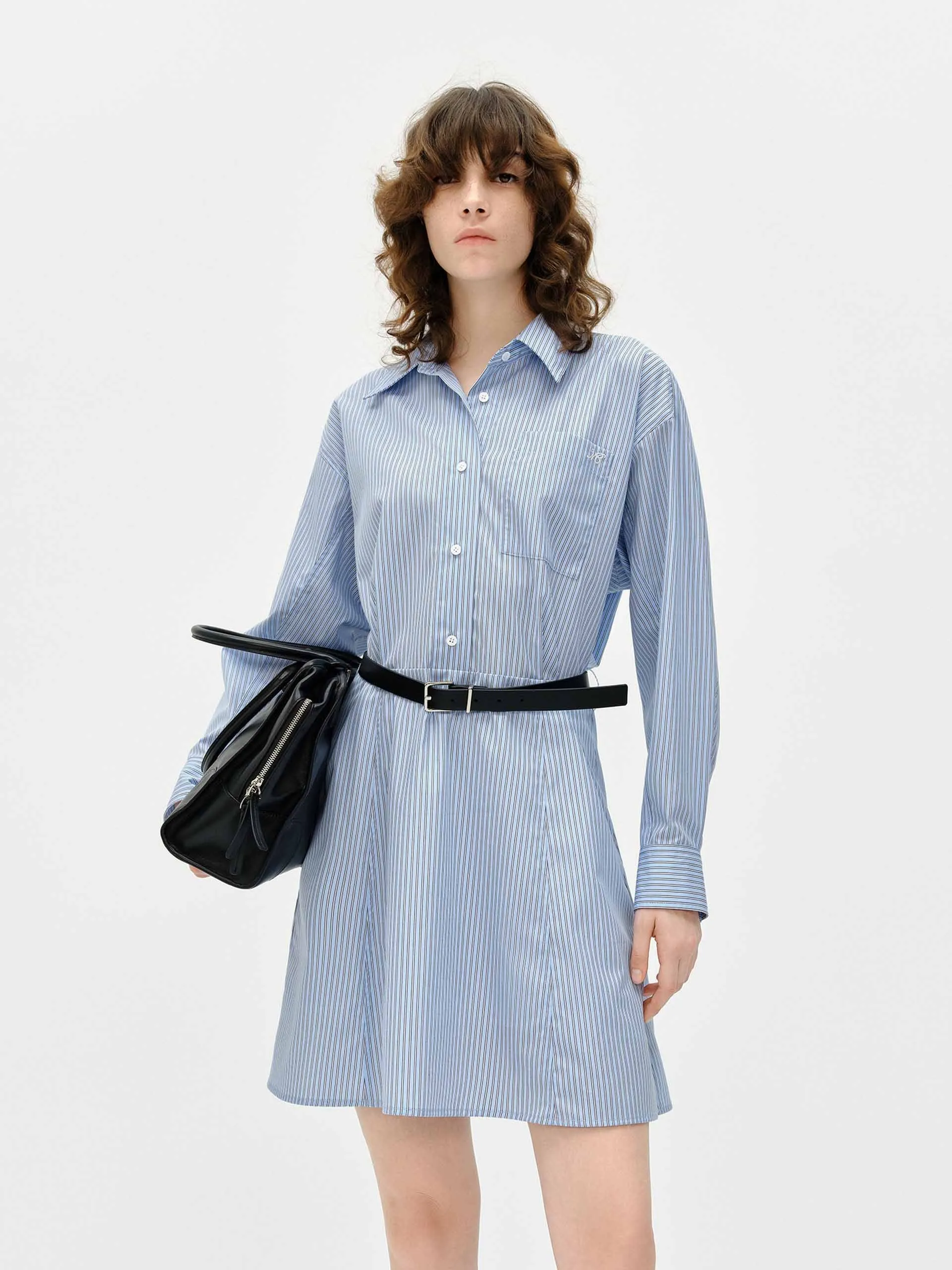 Pinstripe Shirt Dress Stretchable Fit Soft fabric mini