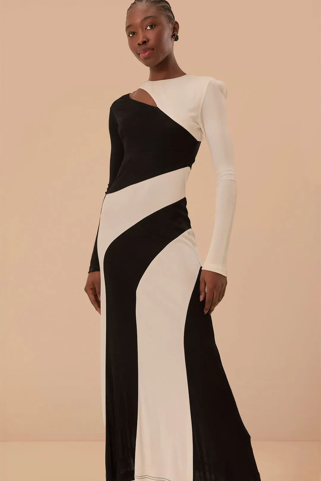 Black And White Cut-Out Long Sleeve Midi Dress Quick Change