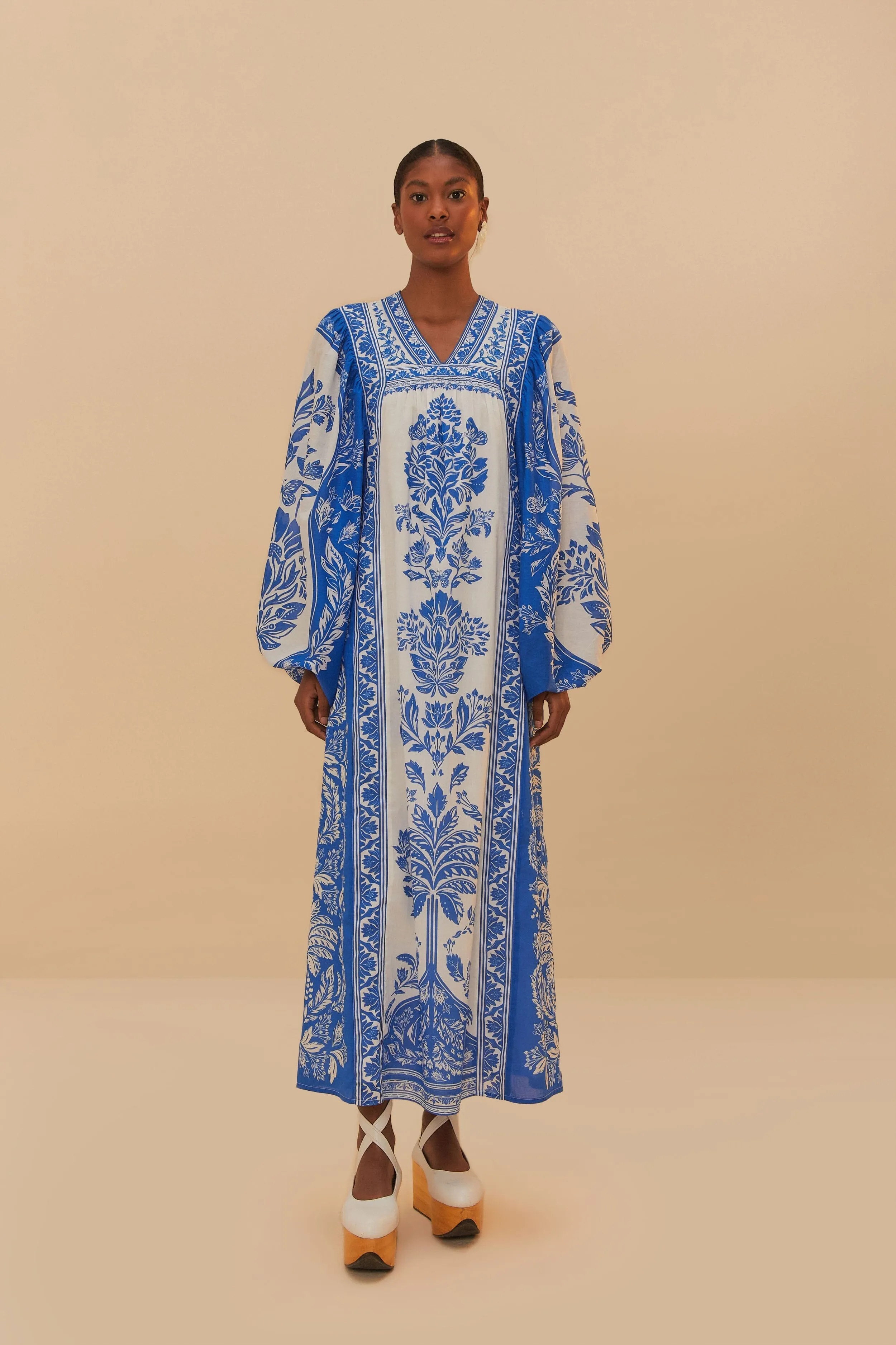 Off-White Delicate Tapestry Long Sleeve Maxi Dress Inner peace Timeless Glow