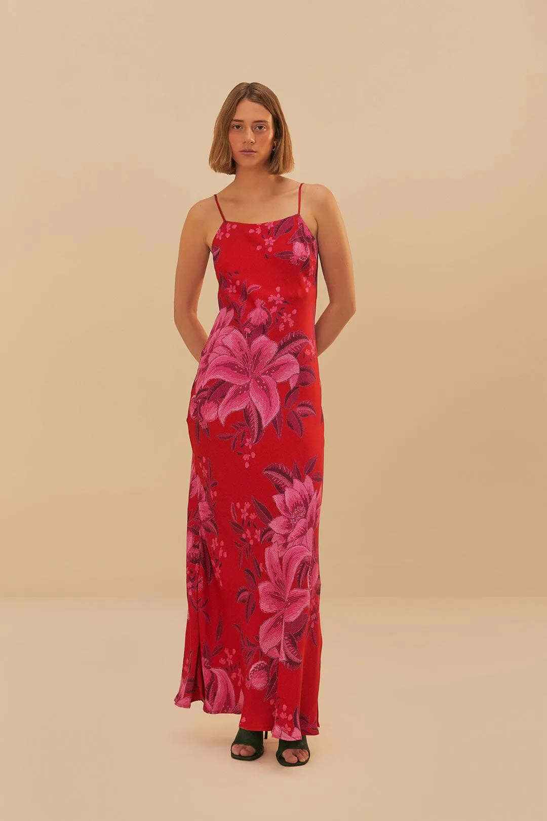 Copper Glow Romantic resort wear Red Summer Fruit Lenzing? Ecovero? Viscose Maxi Dress