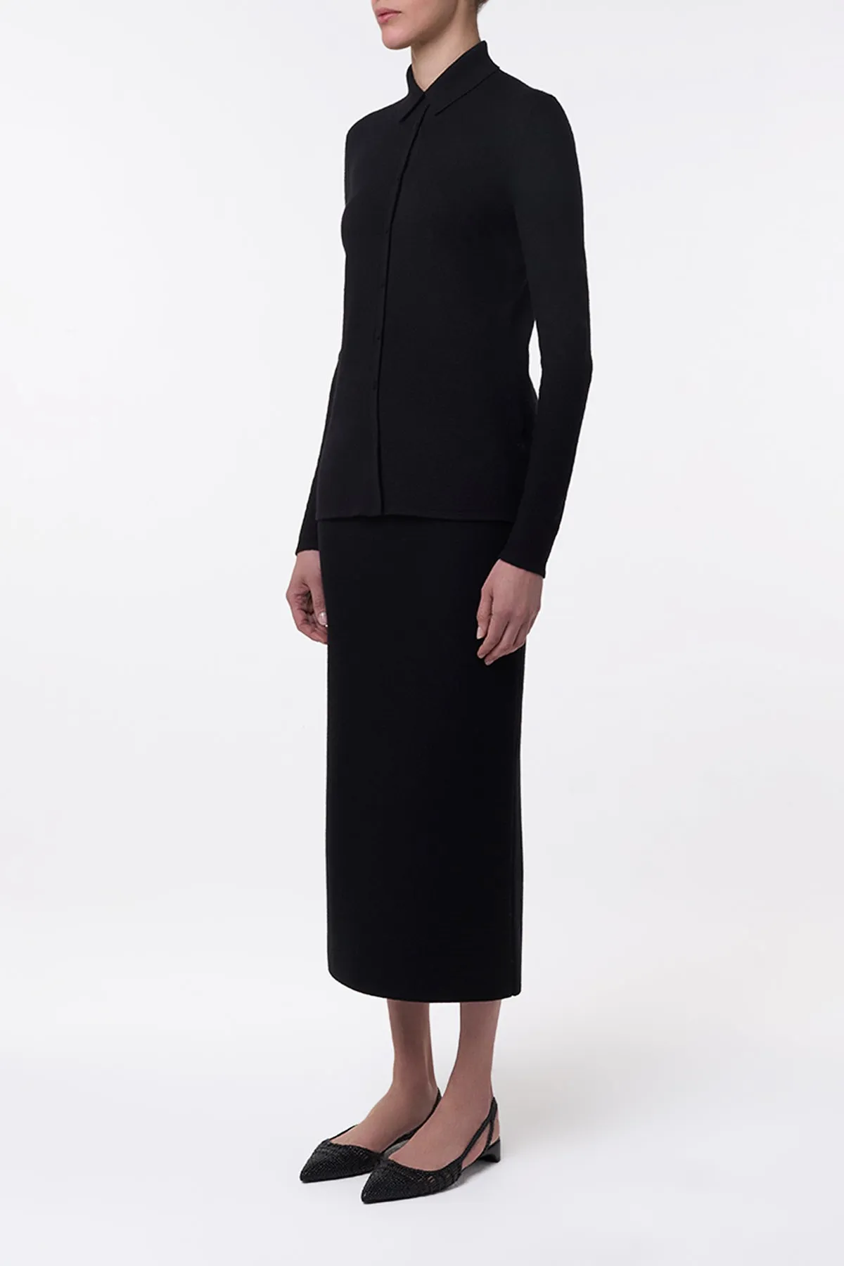 Modern Design Circe Knit Maxi Skirt in Black Merino Wool Cashmere