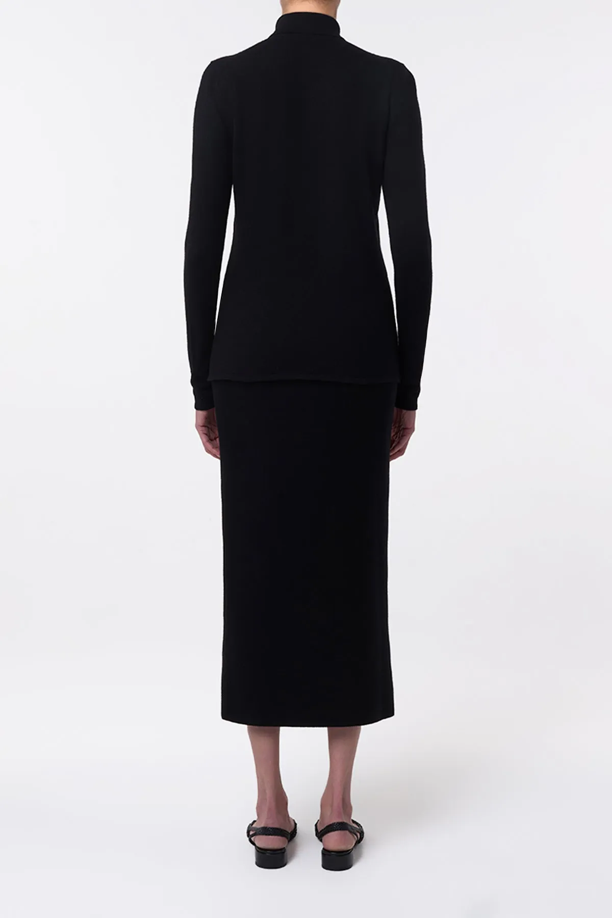 Muse Edge Circe Knit Maxi Skirt in Black Merino Wool Cashmere