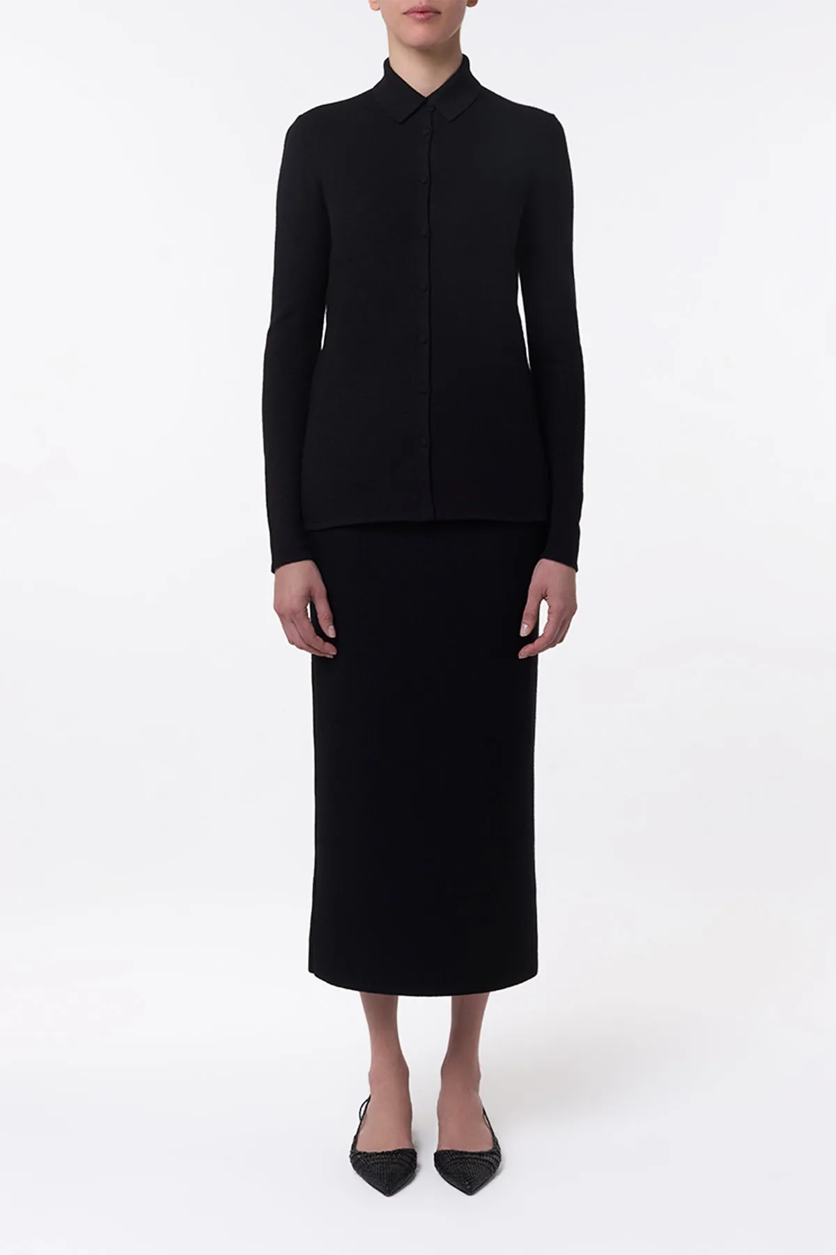 Circe Knit Maxi Skirt in Black Merino Wool Cashmere Free Shape