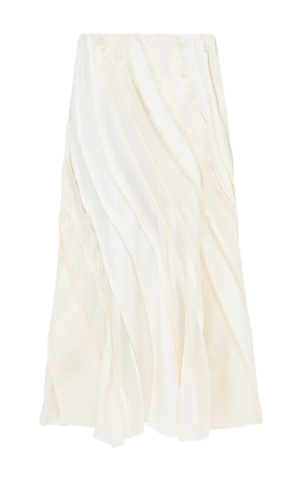 Low Maintenance Fabric Clean Cut Elora Patchwork Midi Skirt in Ivory Textured Linen Slub