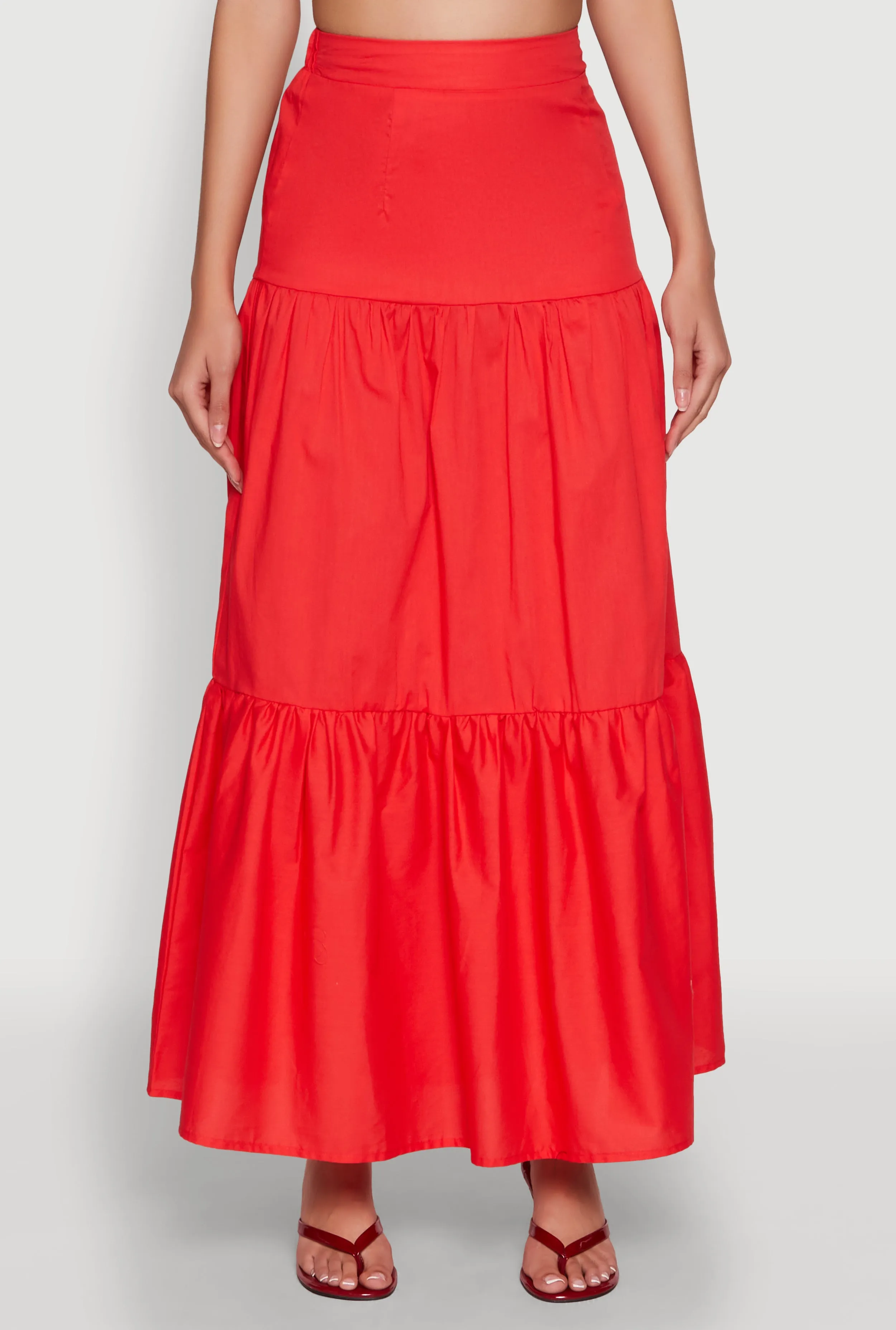 Fresh Look Convertible Style Poplin High Waist Tiered Maxi Skirt