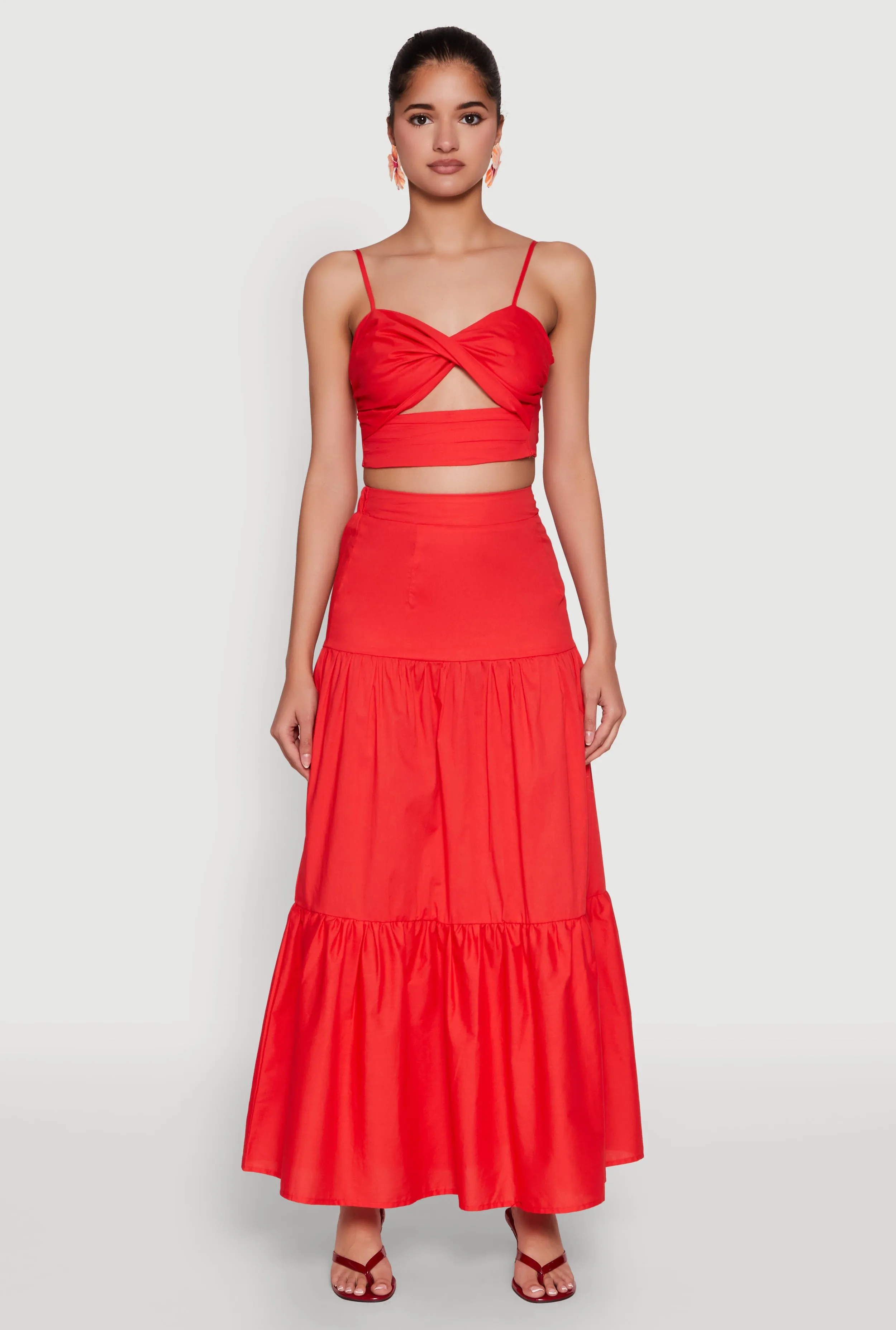 Poplin High Waist Tiered Maxi Skirt Smooth Look