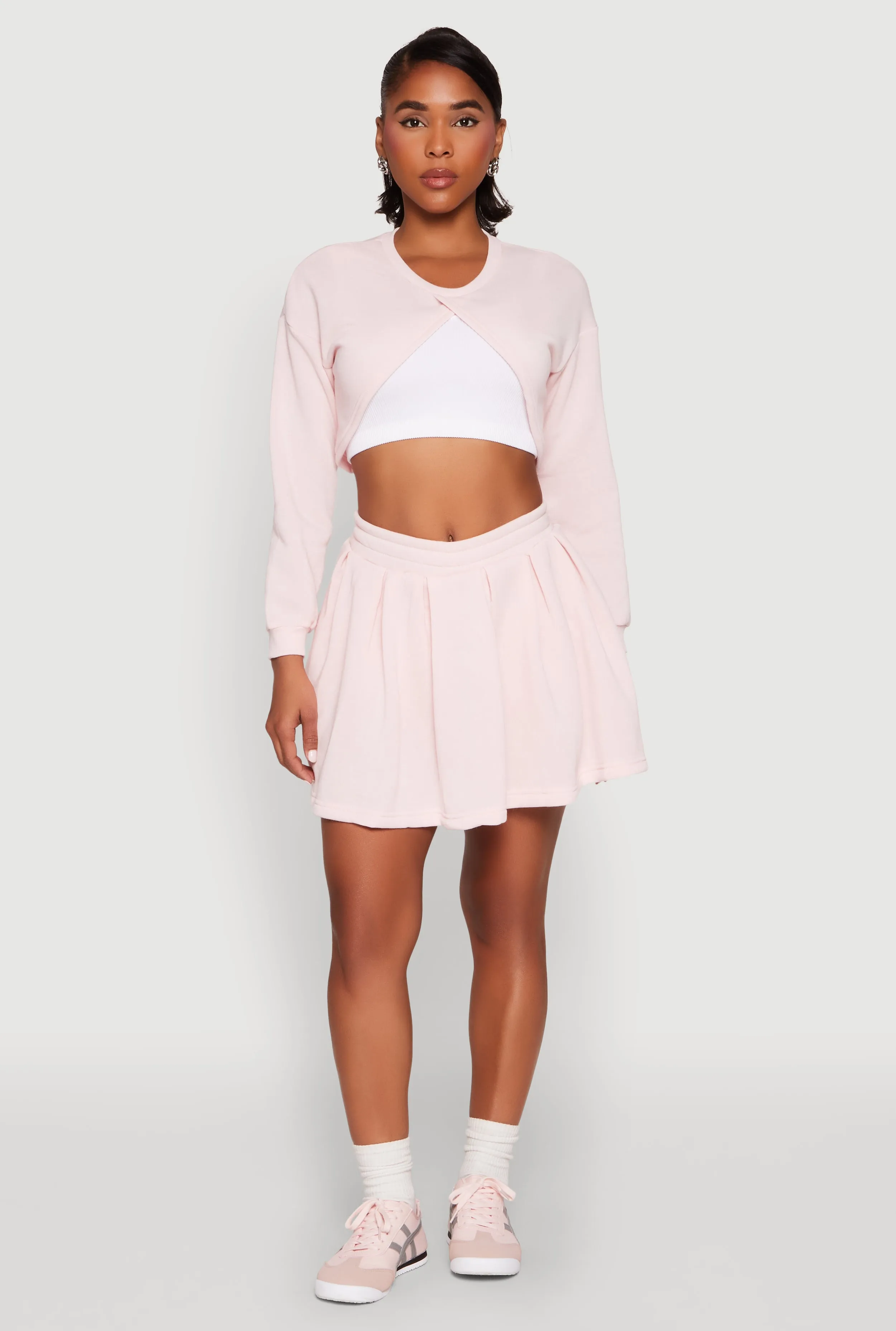Structured silhouette Signature Detail Smocked High Waisted Pleated Skort