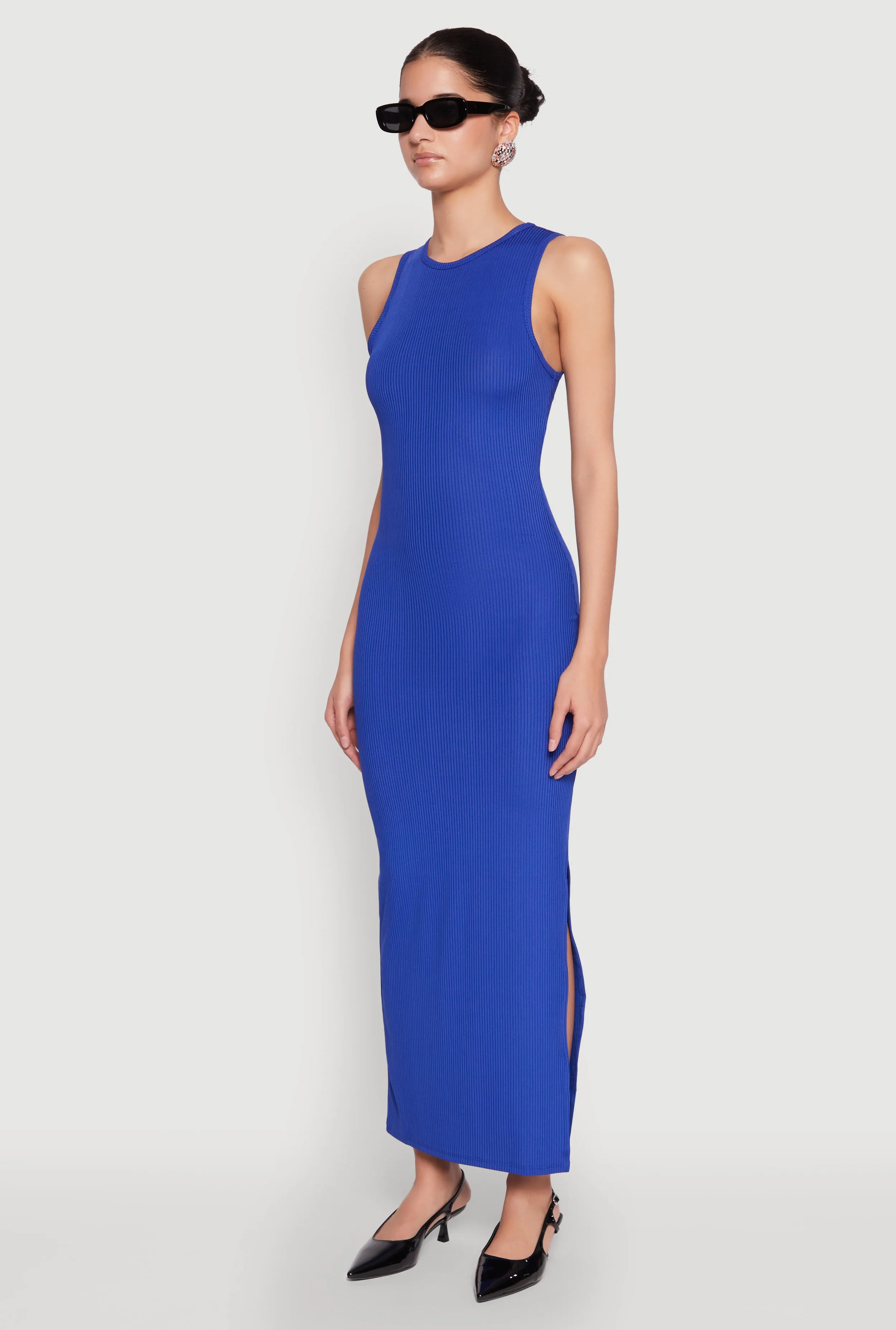 This dress provides the perfect blend of comfort and sophistication for any occasion Classic Grace Rib Knit Side Slit Maxi Dress