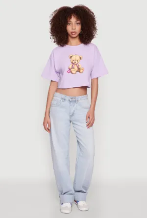 Bear Graphic Cropped Tee Streetwear Style Low Impact Processing