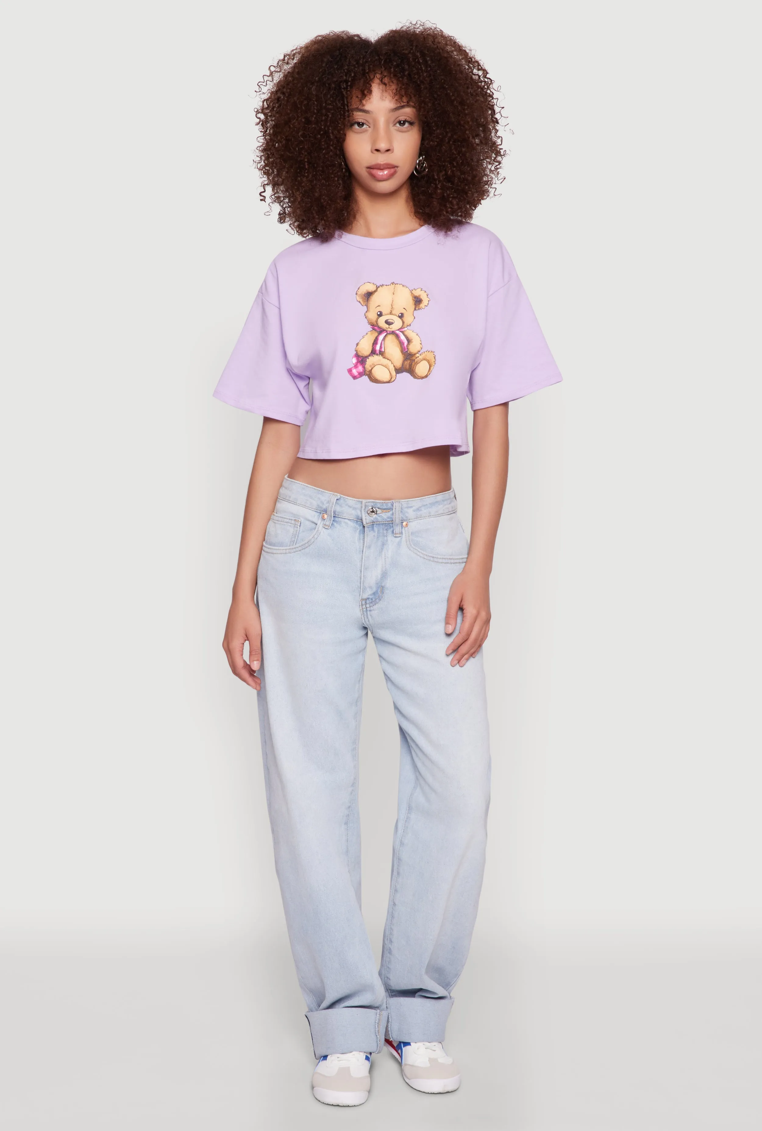 Bear Graphic Cropped Tee Streetwear Style Low Impact Processing