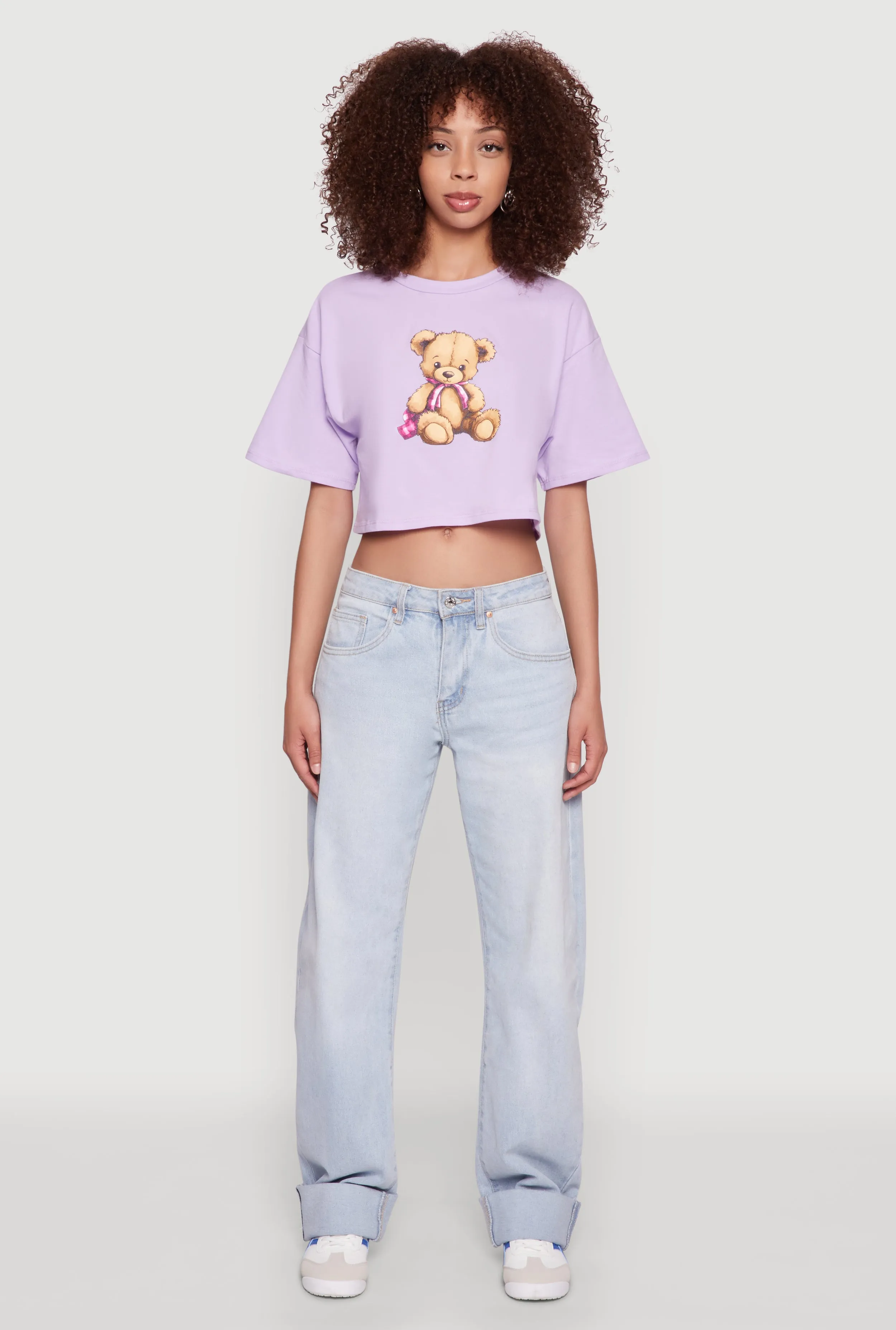 Non Shrink Material Relaxed Fashion Bear Graphic Cropped Tee