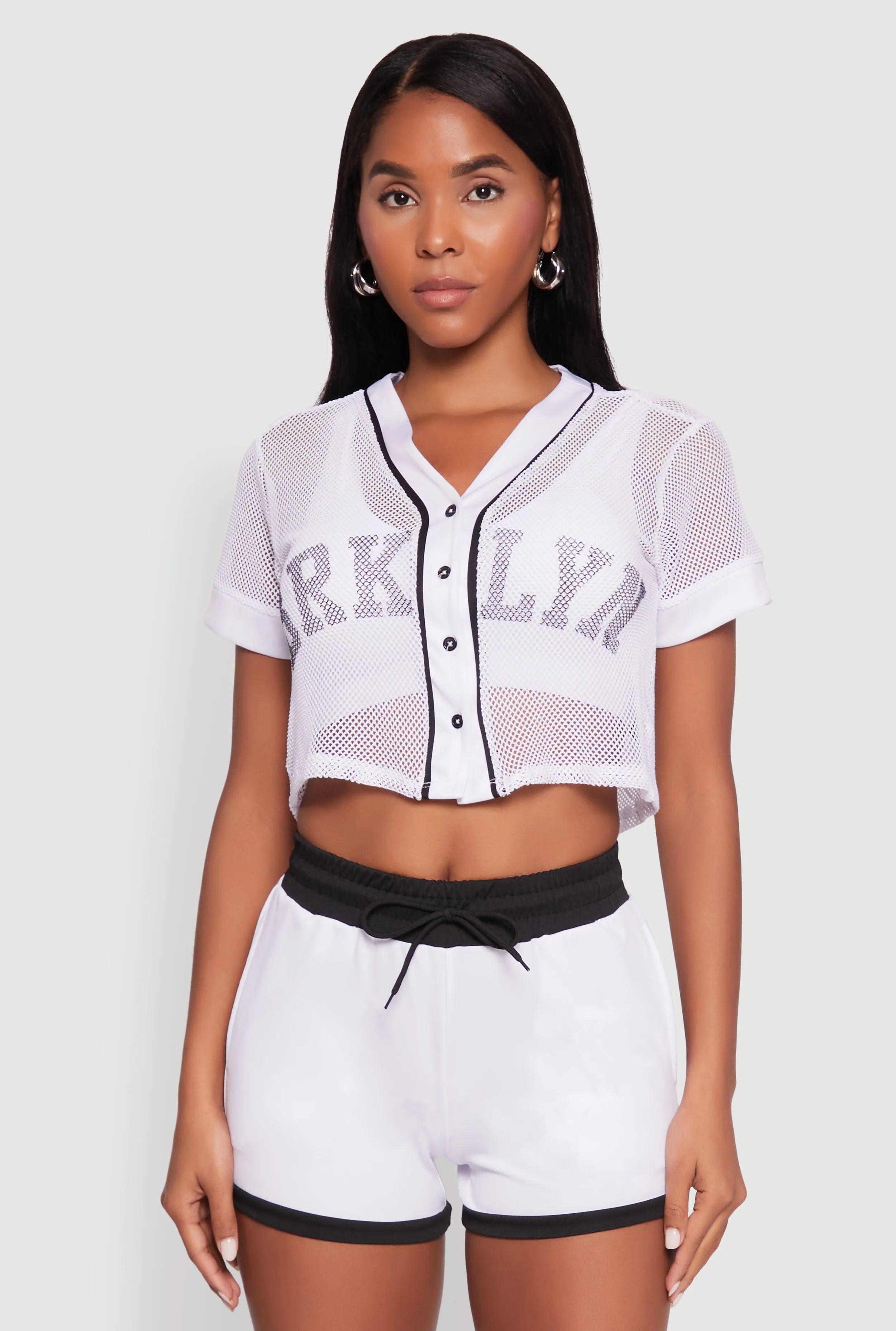 Fishnet Brklyn Graphic Cropped Baseball Tee Cool Comfort Boat neck style