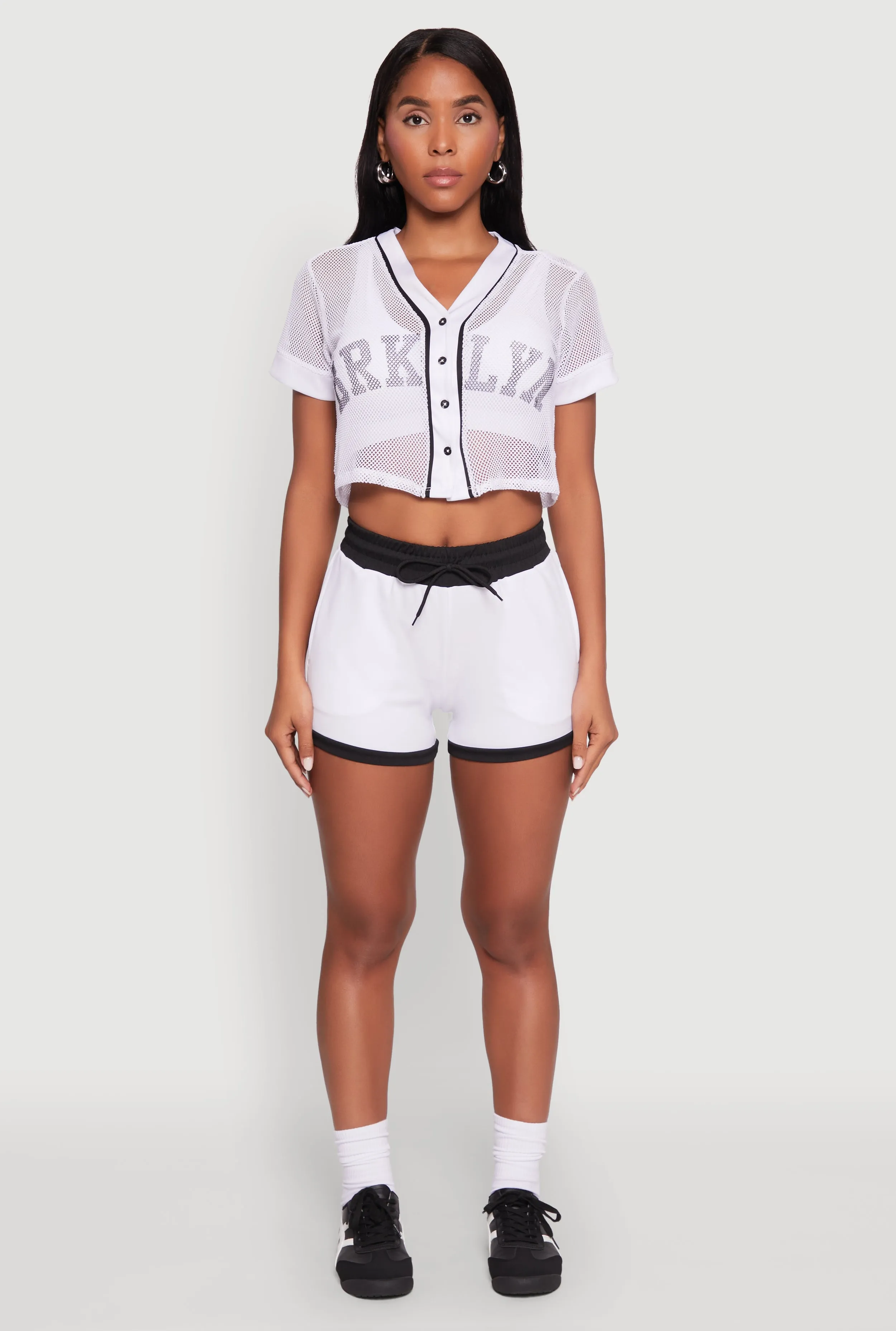 Loose Fit Fishnet Brklyn Graphic Cropped Baseball Tee