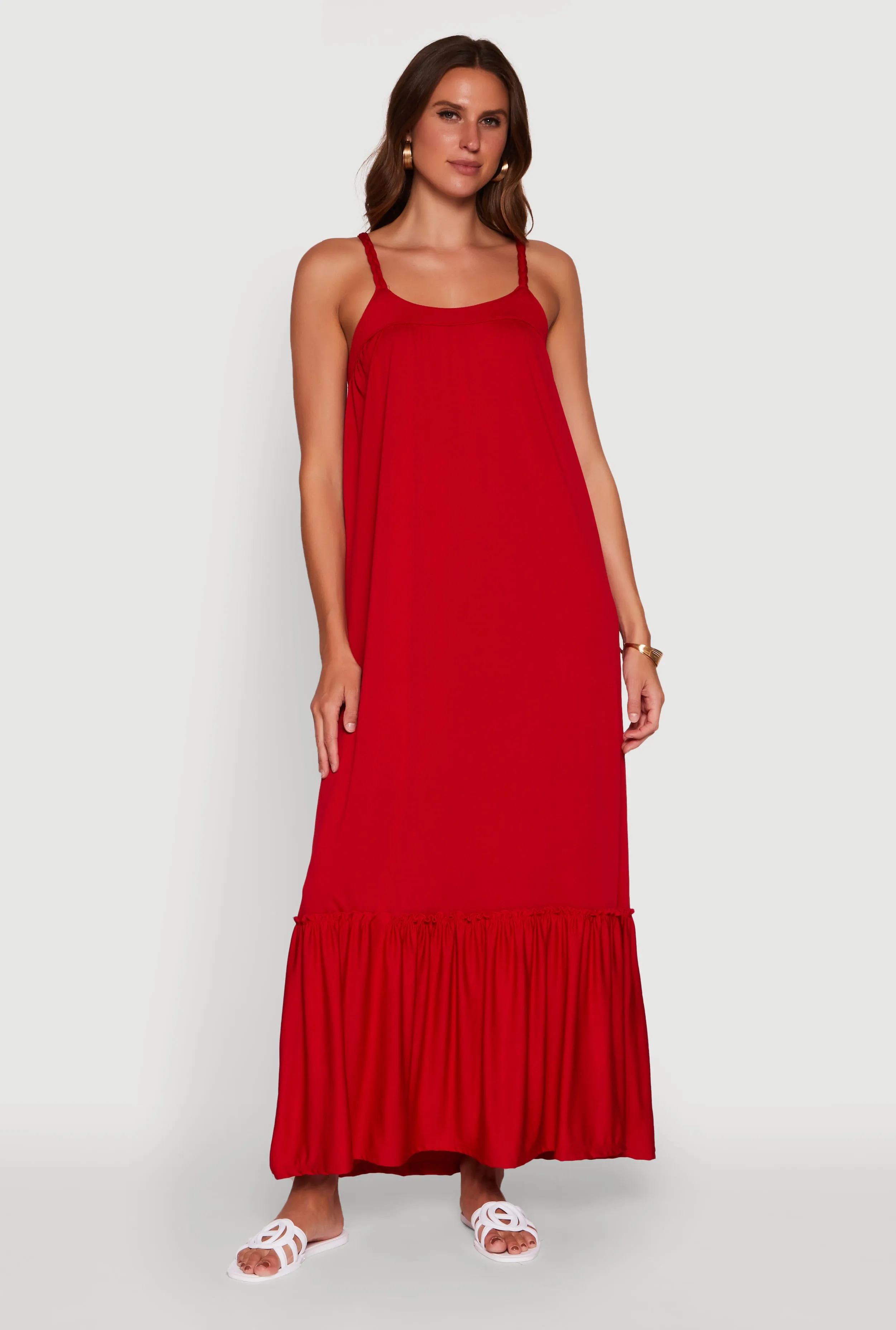 Elegant Braided Sleeve Tiered Maxi Dress Olive Grove Net Soft