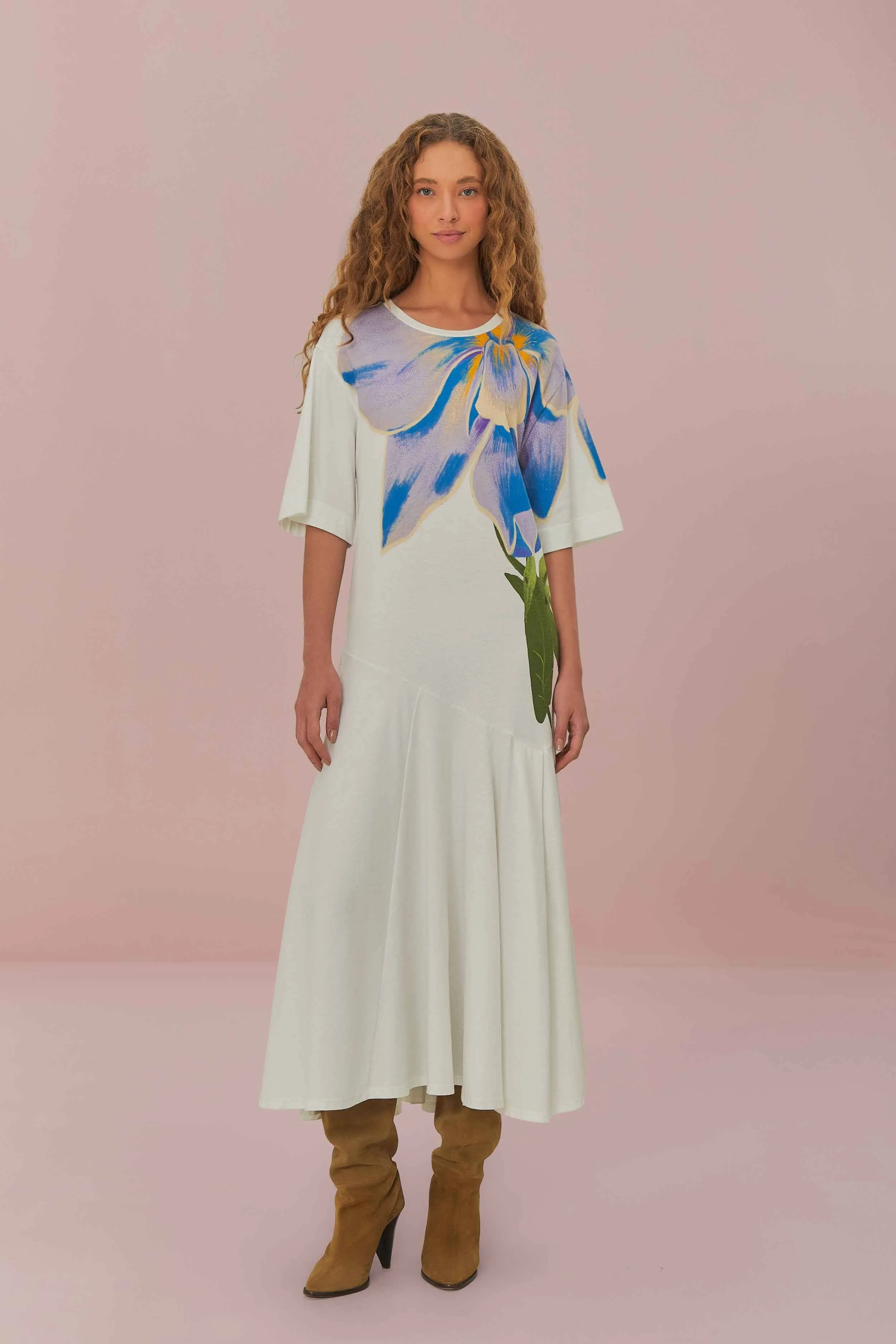 Rose Glow Elegant high-waist gown Off-White Flower Maxi Dress