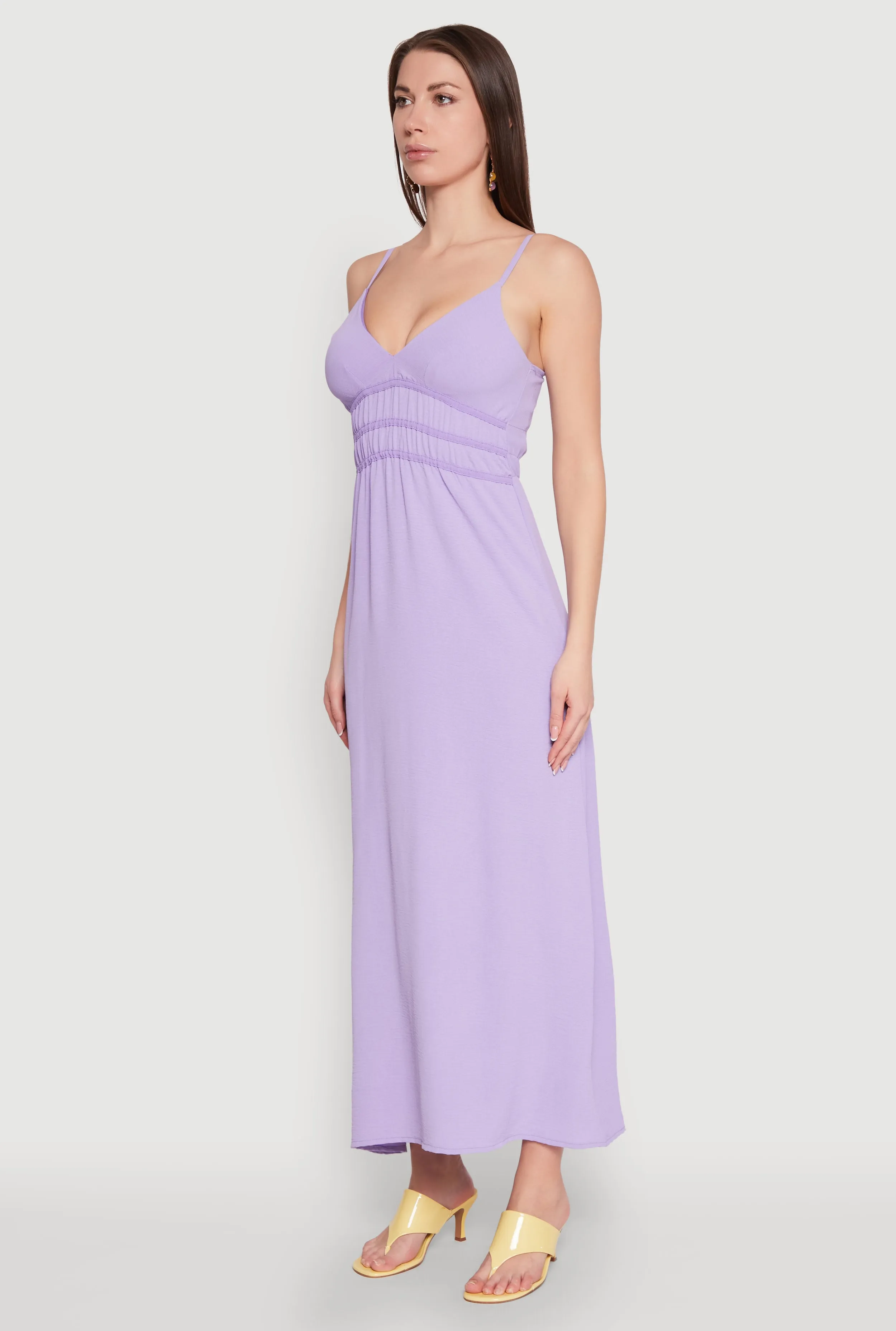 V Neck Empire Waist Maxi Dress Casual yet chic floor-length dress Suede Glow