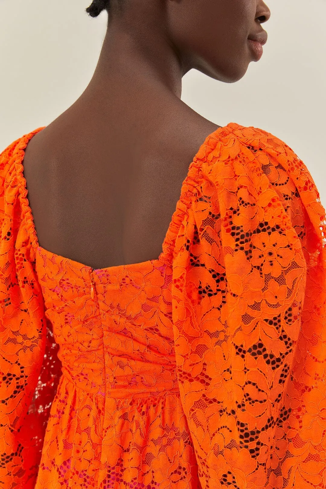 Orange Lace Long Sleeve Midi Dress Practical travel midi