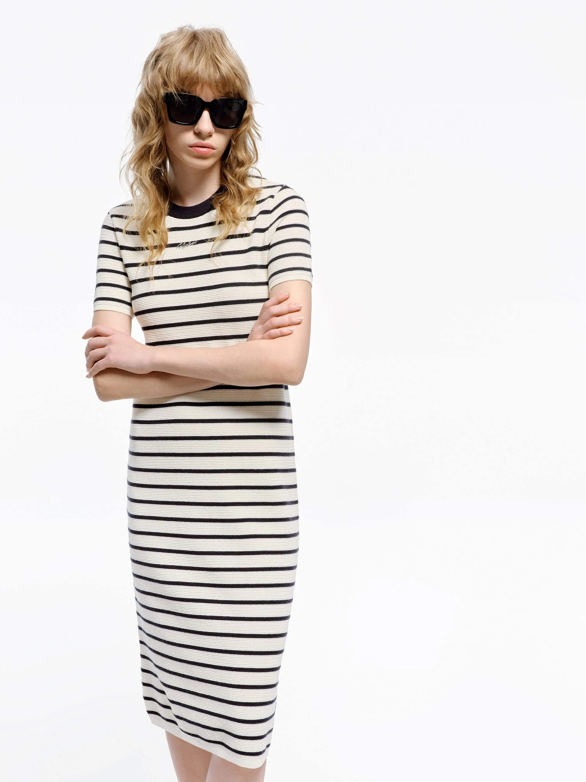 Stylish semi-formal dress Comfy chic Round Neck Striped Dress