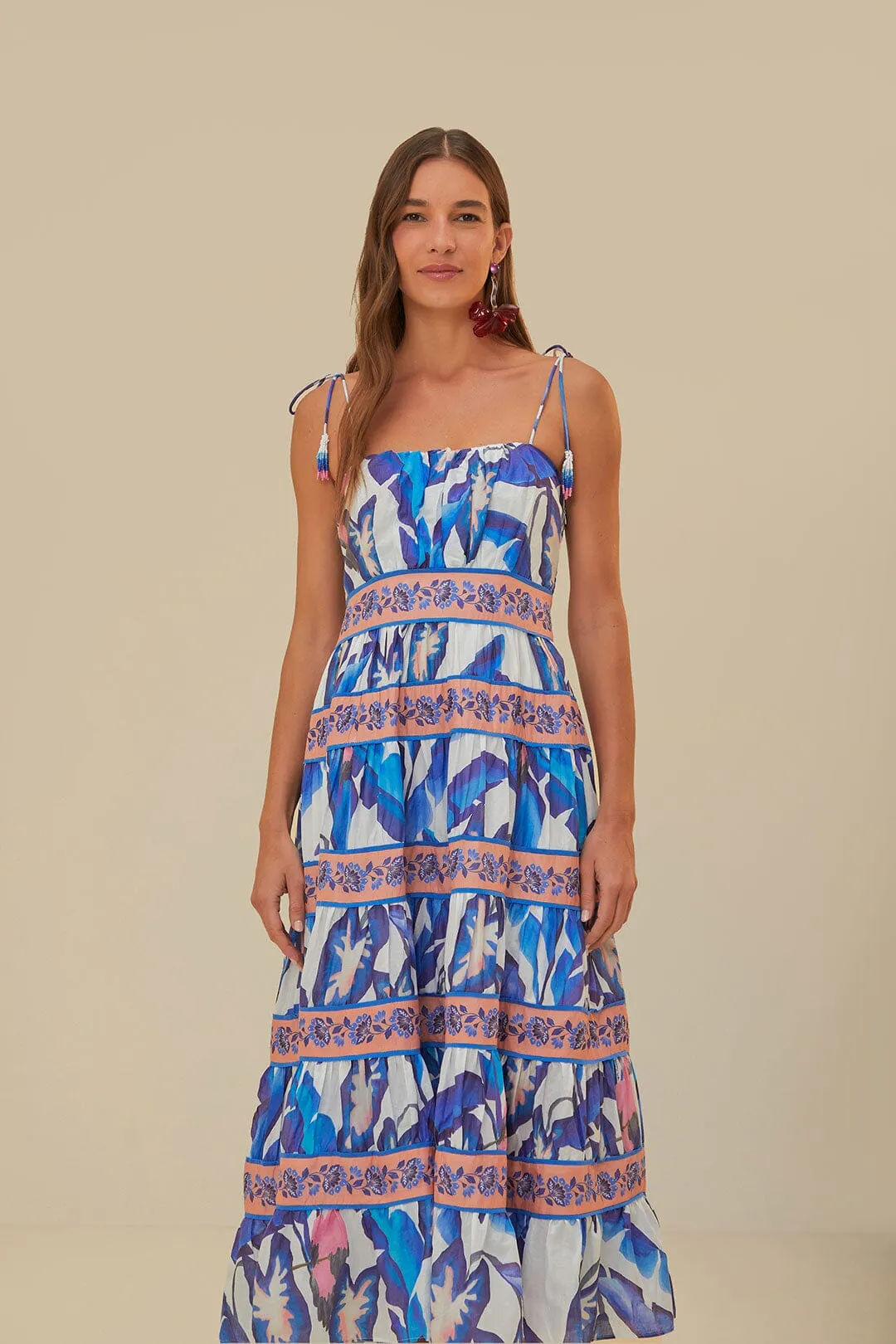Off-White Blue Foliage Midi Dress Fashionable appearance