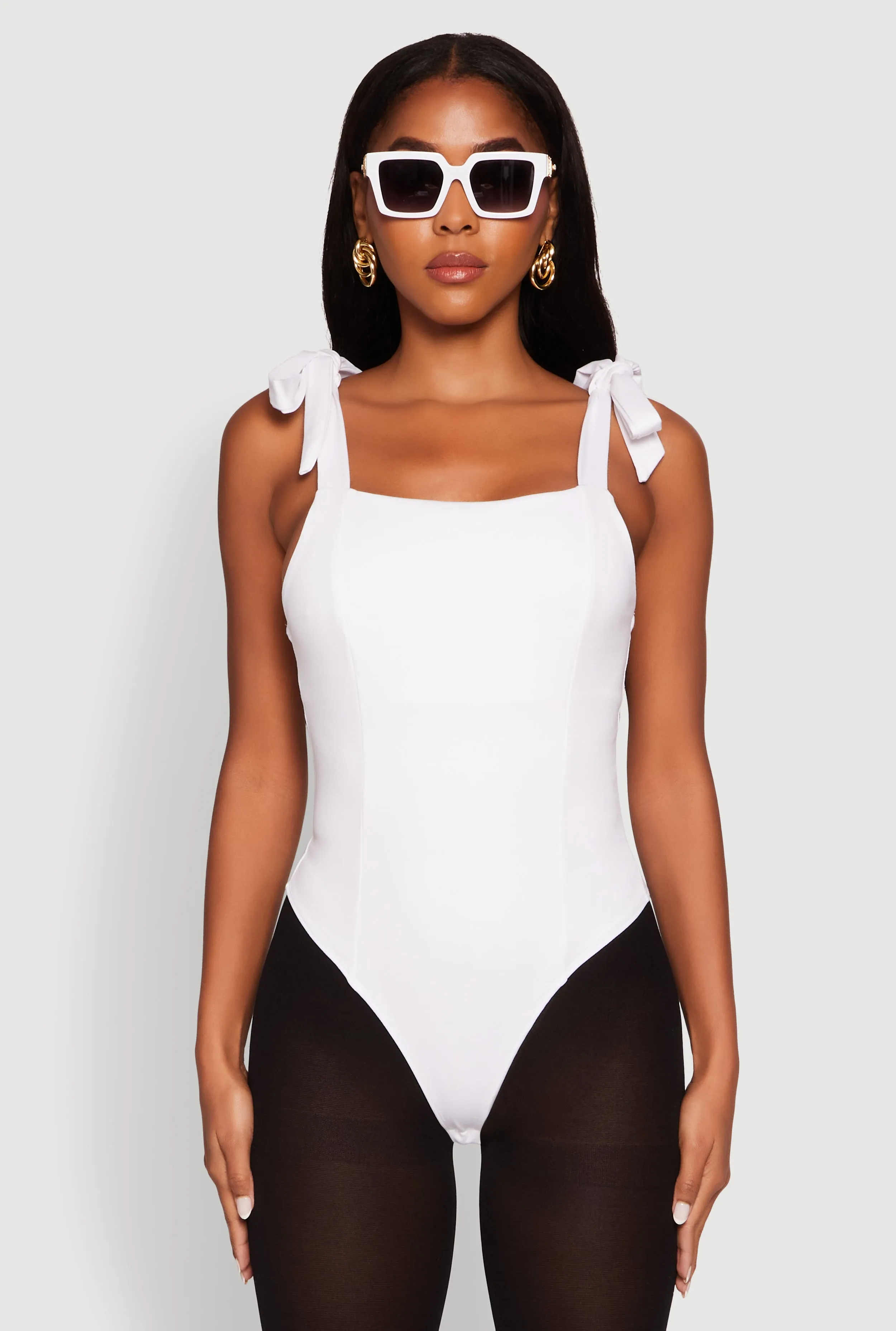 Iris Pintuck Bow Strap Bodysuit Soft New