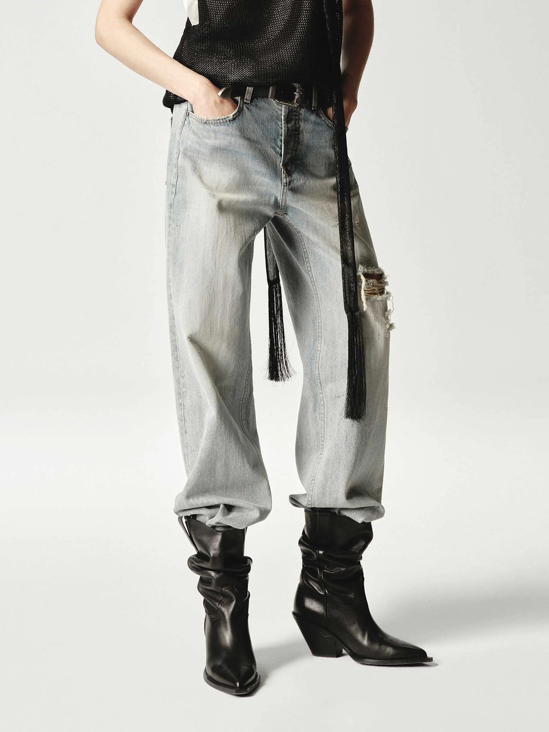 Light Blue Distressed Jeans Stretch Fit Denim