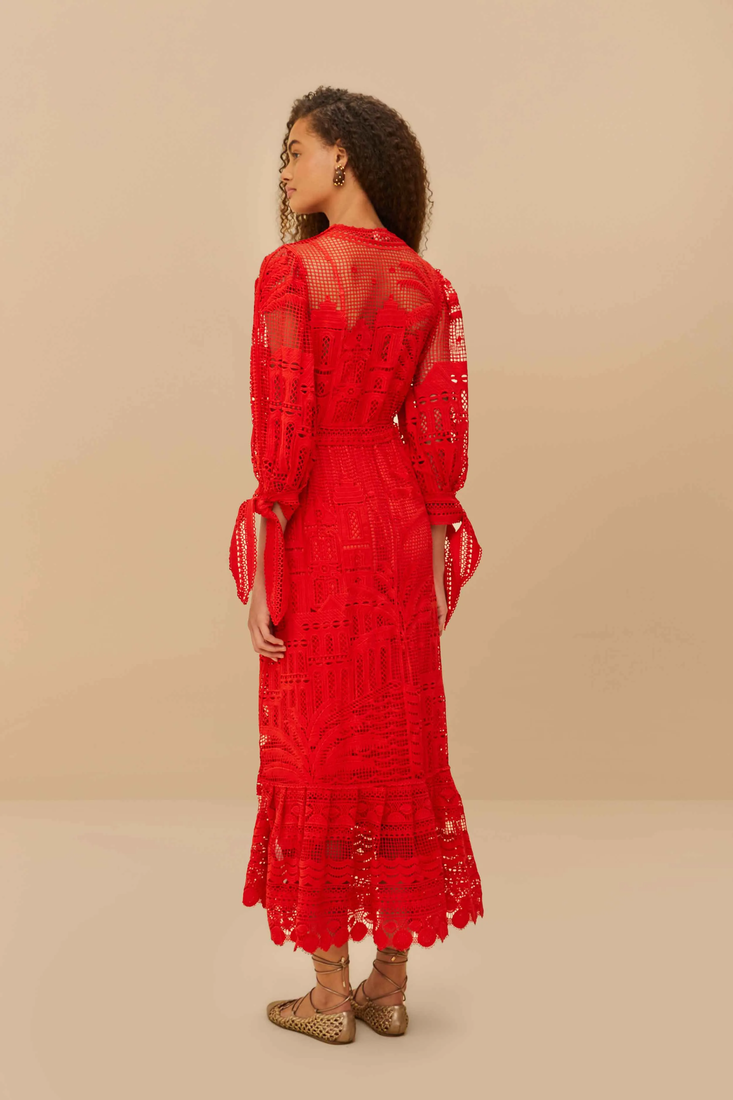 Red Morada Boa Guipure Maxi Dress Crepe Soft