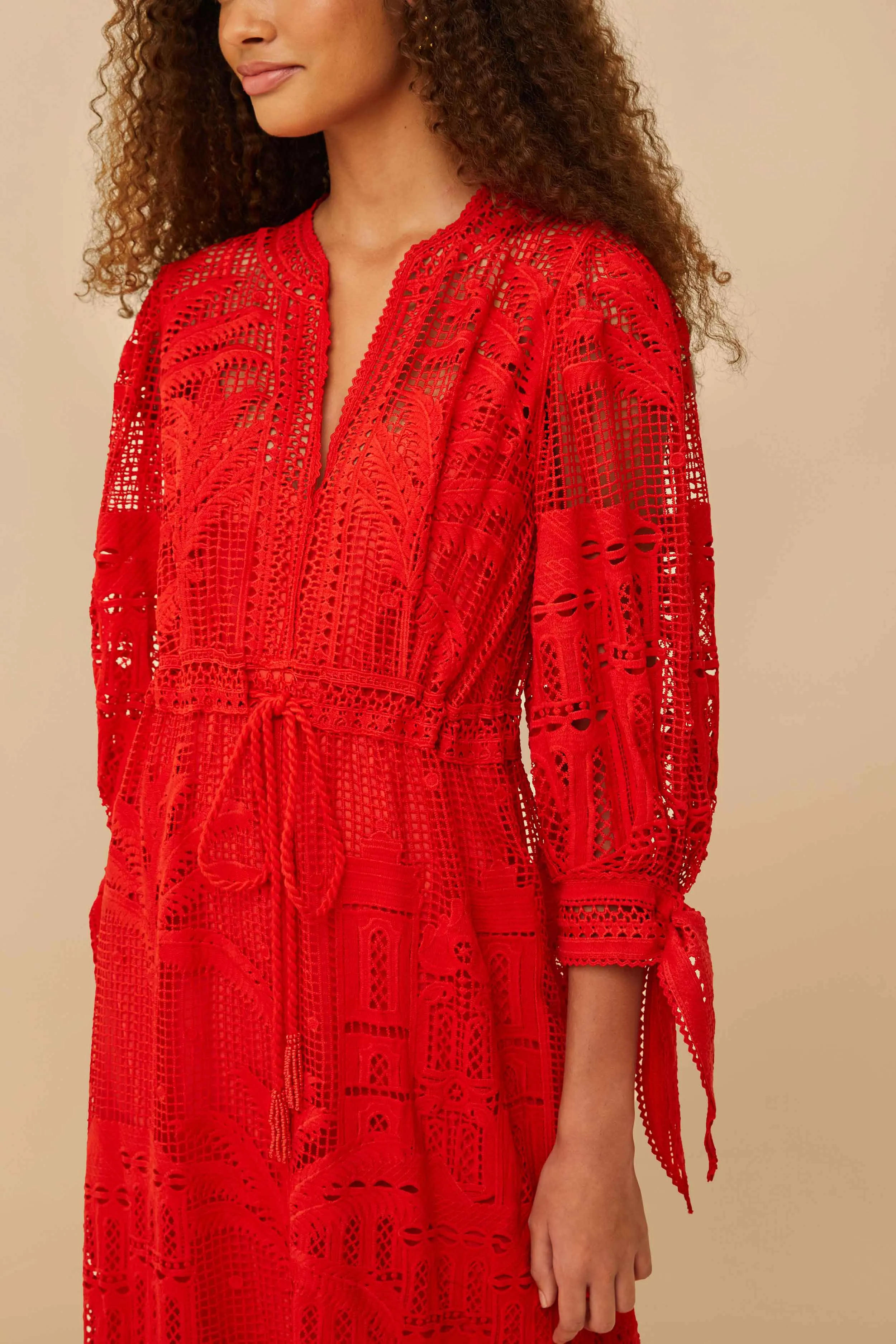 Red Morada Boa Guipure Maxi Dress Wood Glow