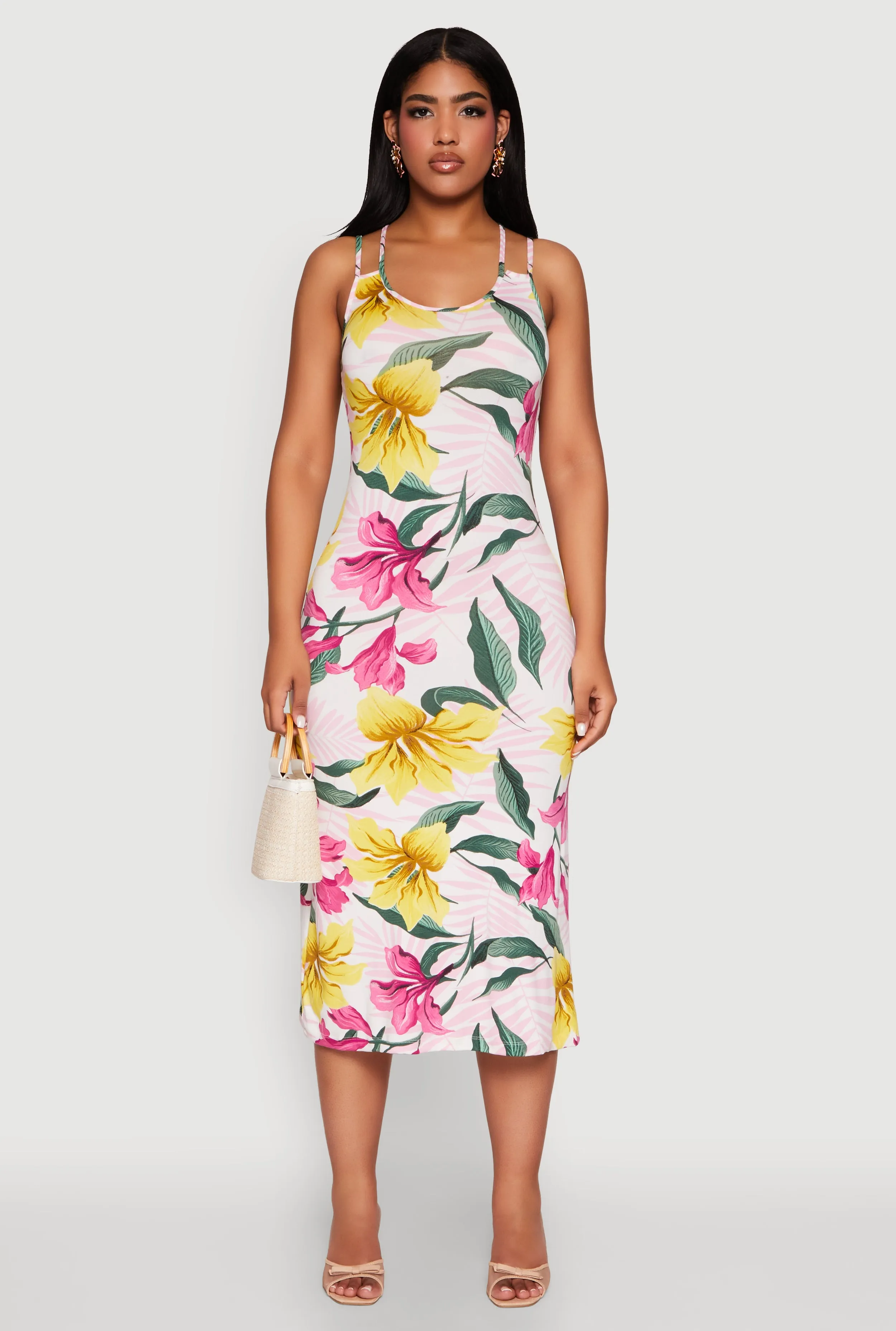 Rock Shore Tropical Floral Print Double Strap Cami Dress