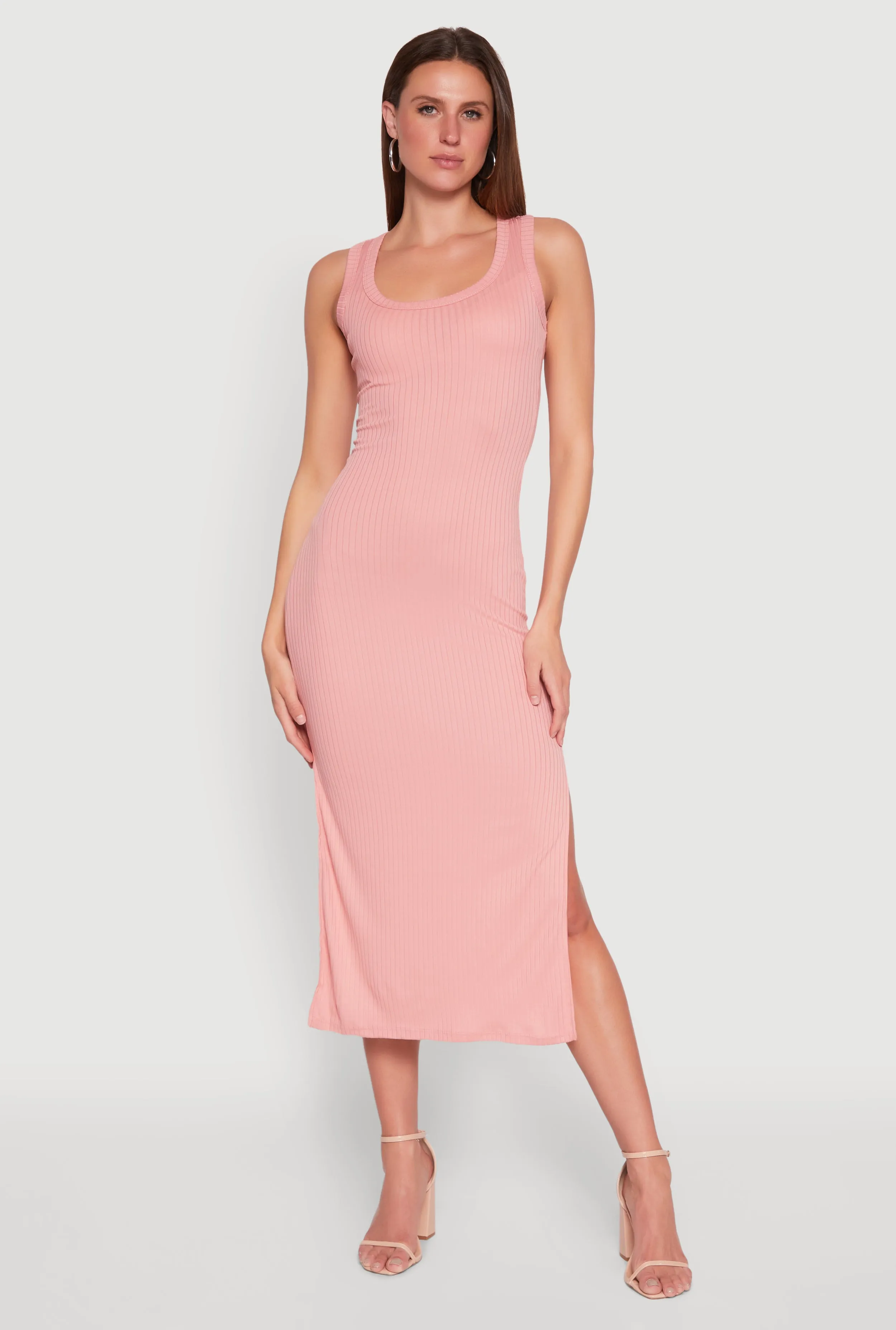 Ribbed Knit Scoop Neck Maxi Tank Dress Diamond Shine