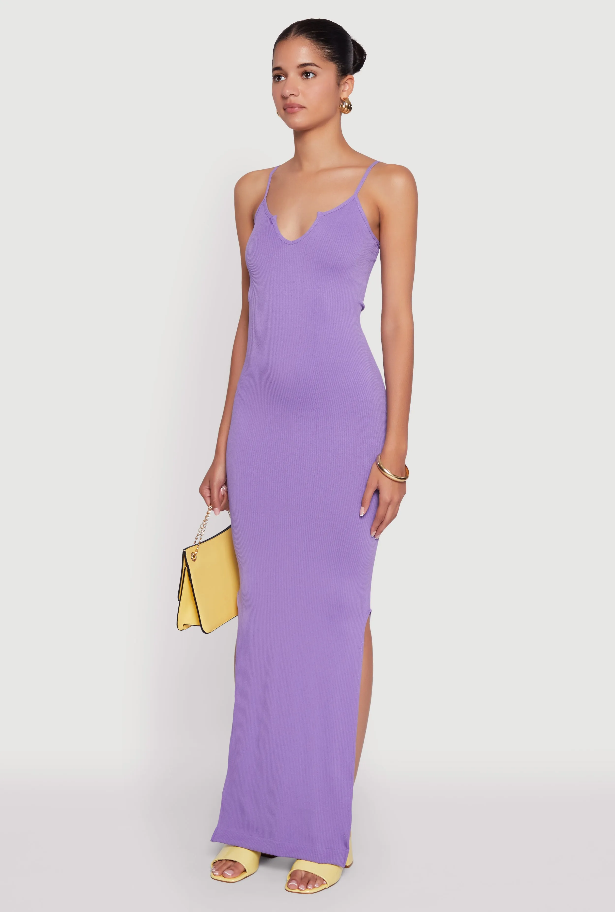 Ribbed Knit Sleeveless Notch Neck Maxi Dress Fringe Glow Sea Breeze