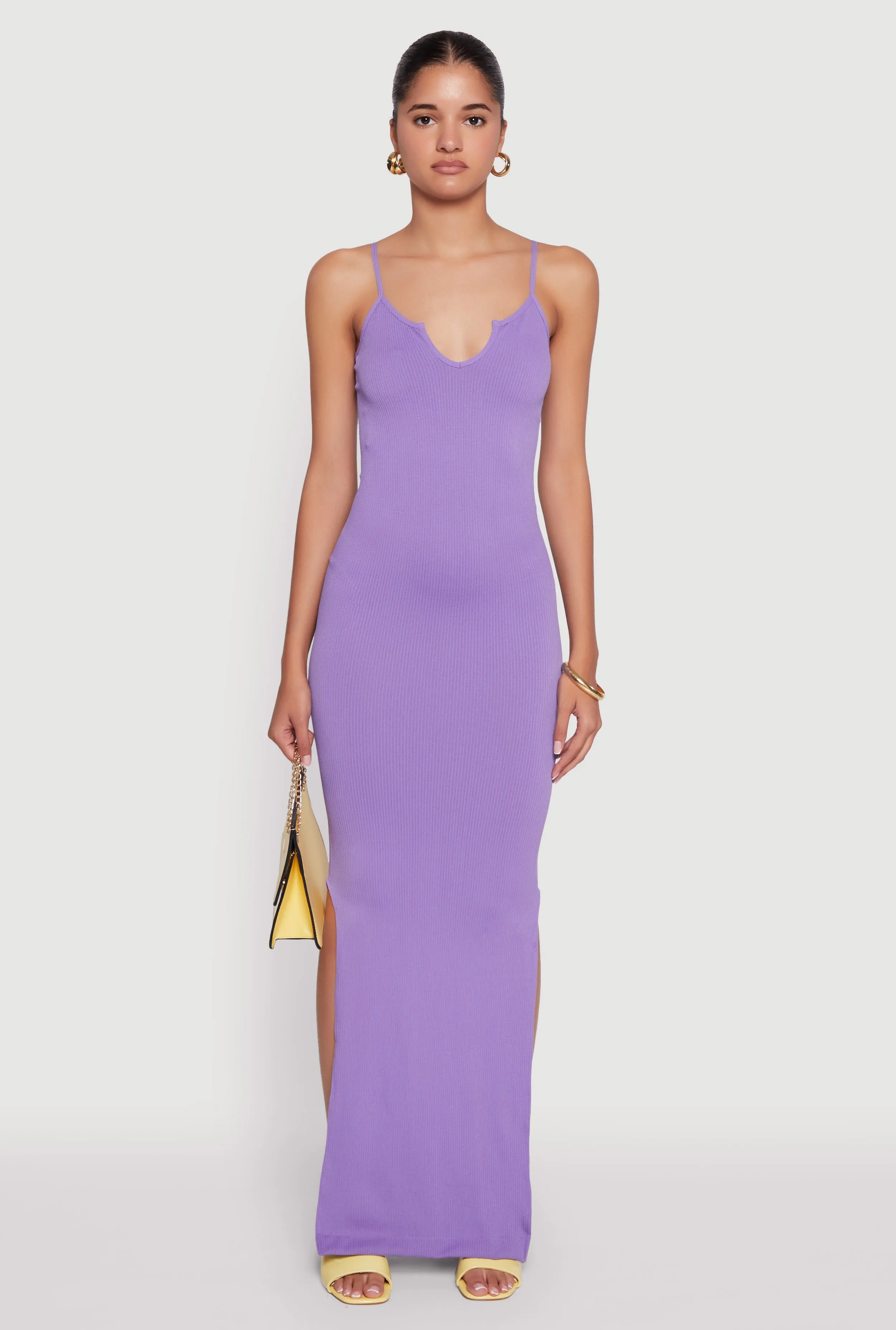 Delicate formal gown Ribbed Knit Sleeveless Notch Neck Maxi Dress