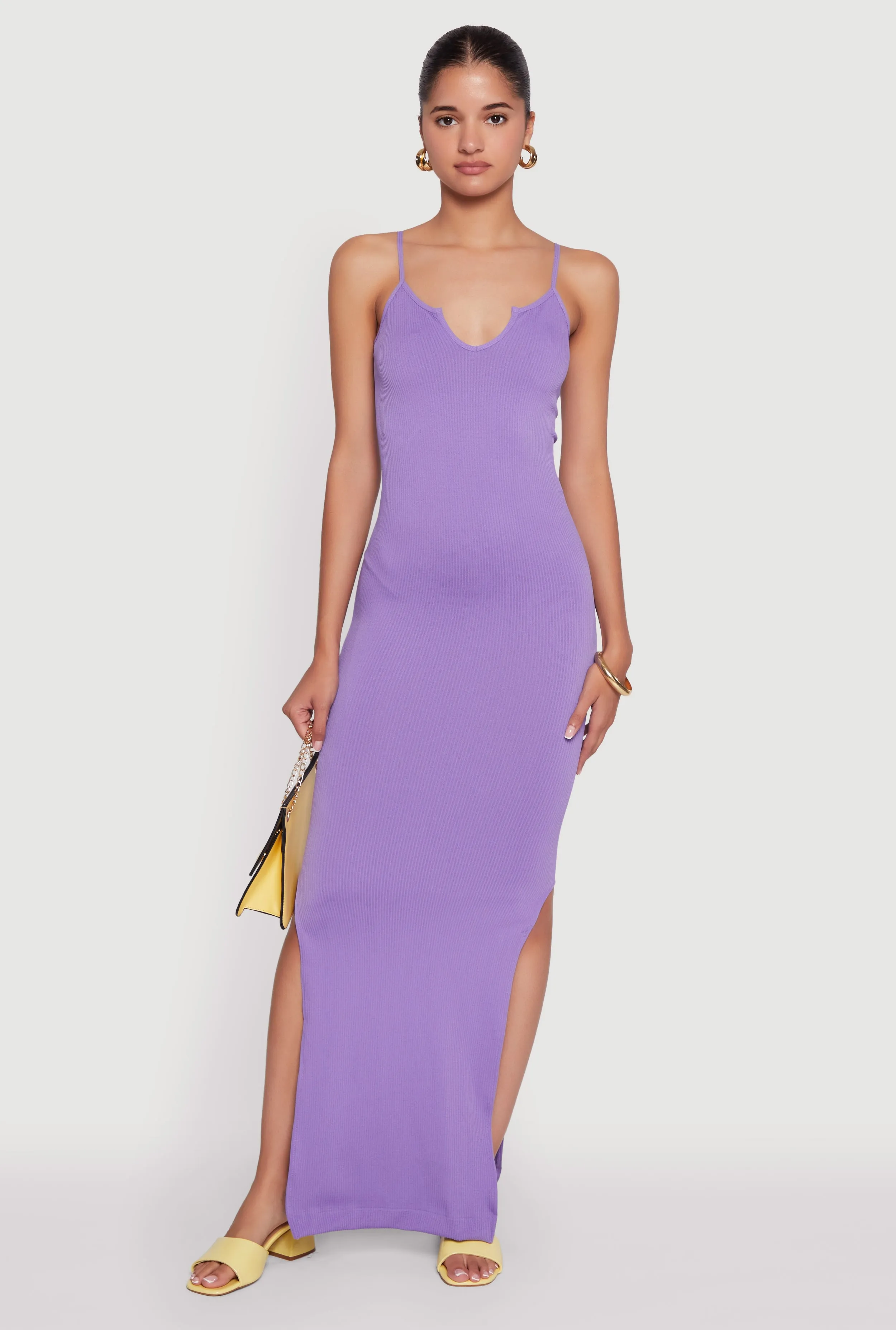 Ribbed Knit Sleeveless Notch Neck Maxi Dress Versatile occasion dress