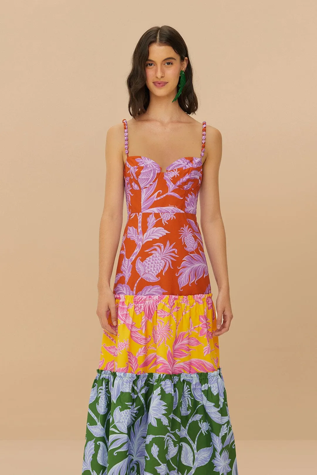 Plaza Walk Mixed Tropical Swing Sleeveless Midi Dress
