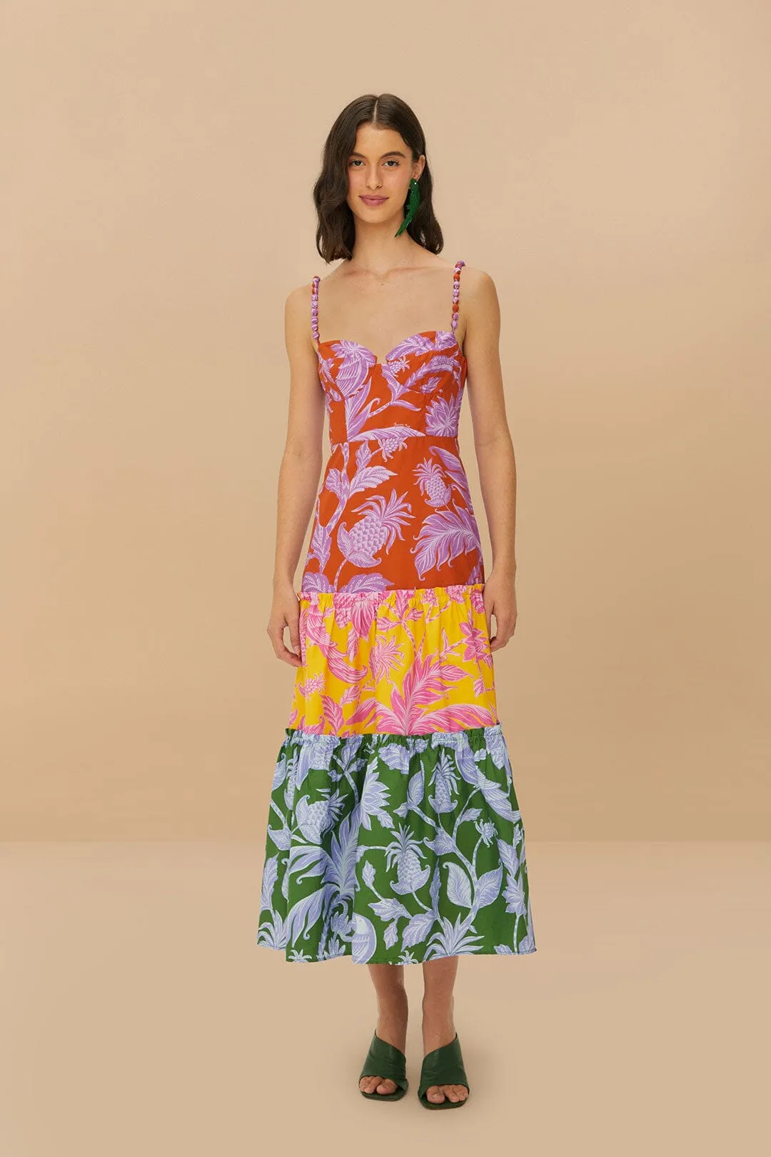 Court Yard Trendy Fashion Mixed Tropical Swing Sleeveless Midi Dress