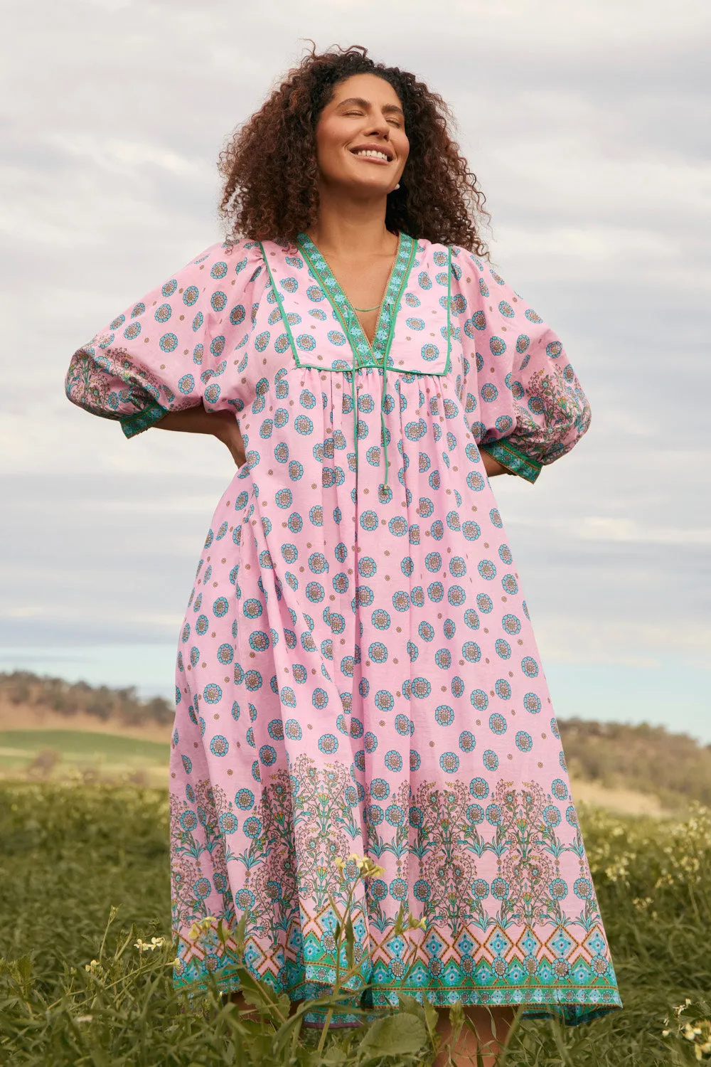 Bamboo Glow Cross Stitch Cairo Boho Dress in Shalimar
