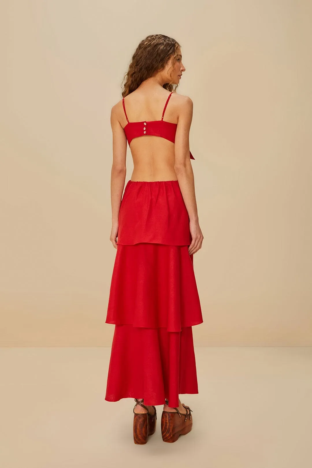 Red Flower LENZING? ECOVERO? Euroflax? Maxi Dress Fold Art