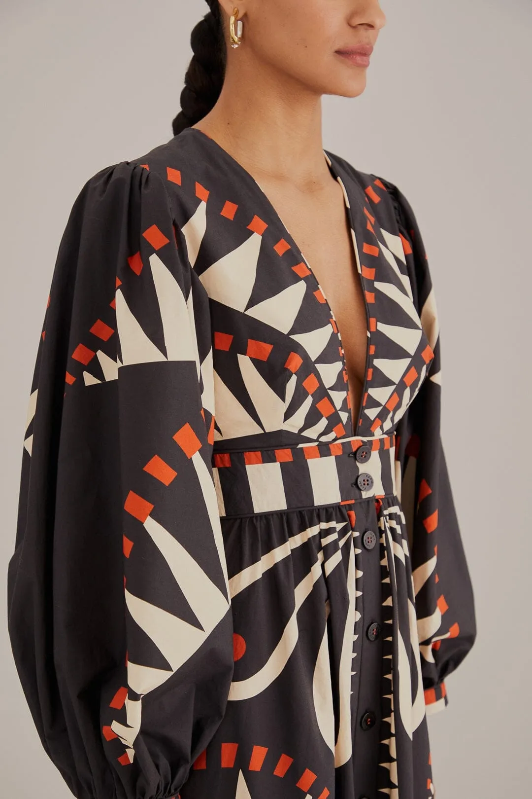 Black Coconut Grove Puff Sleeve Maxi Dress Galaxy View Island Trail