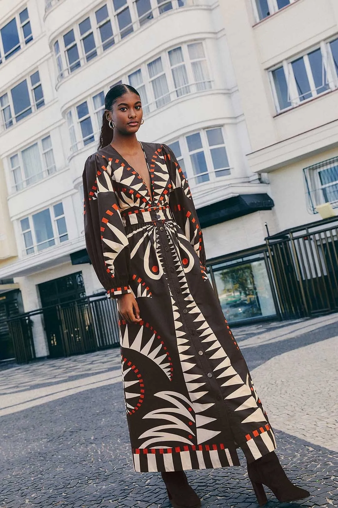Glass Glow Black Coconut Grove Puff Sleeve Maxi Dress